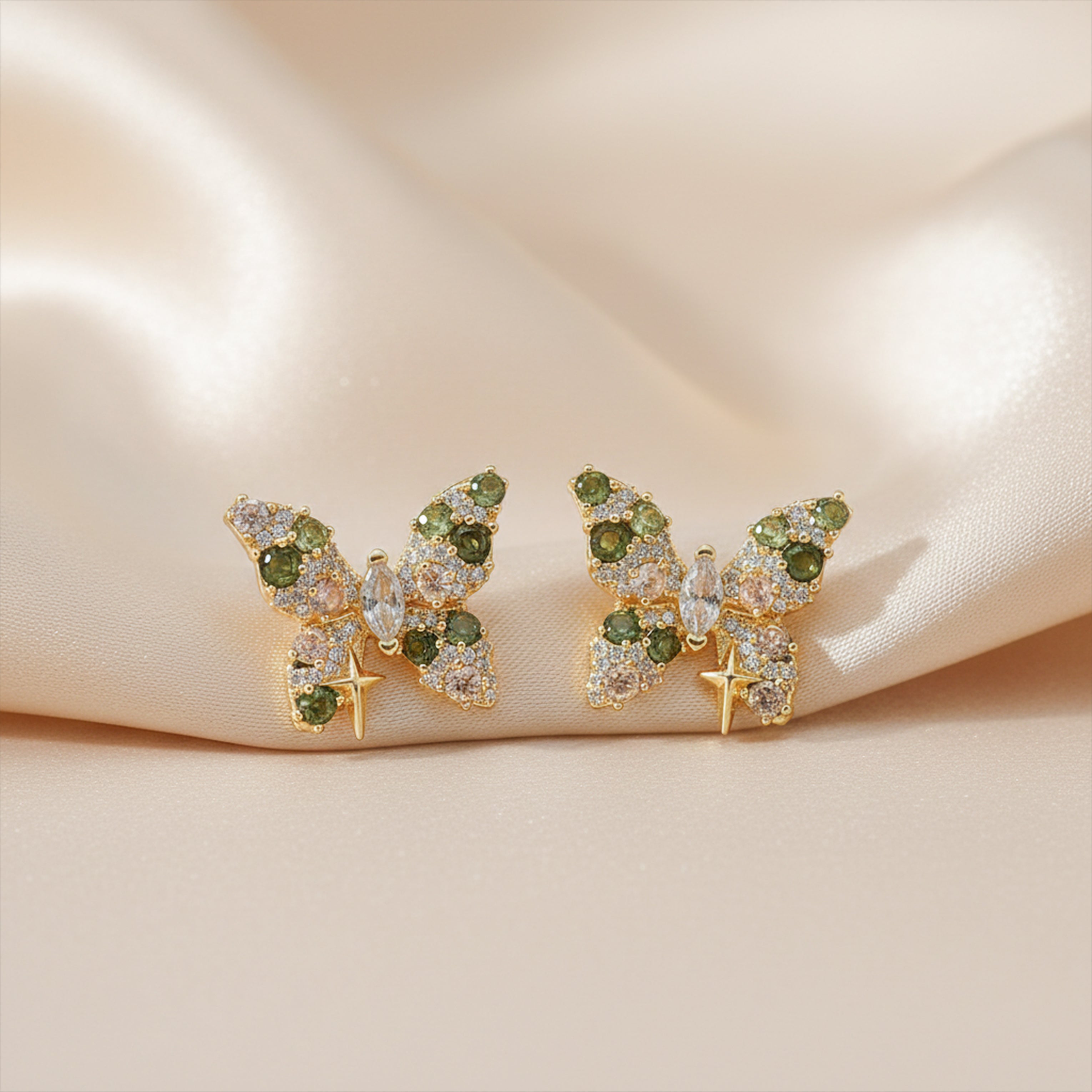 Multicolor Butterfly Crystal Stud Stud Earrings for women in Gold - Finora Jewels