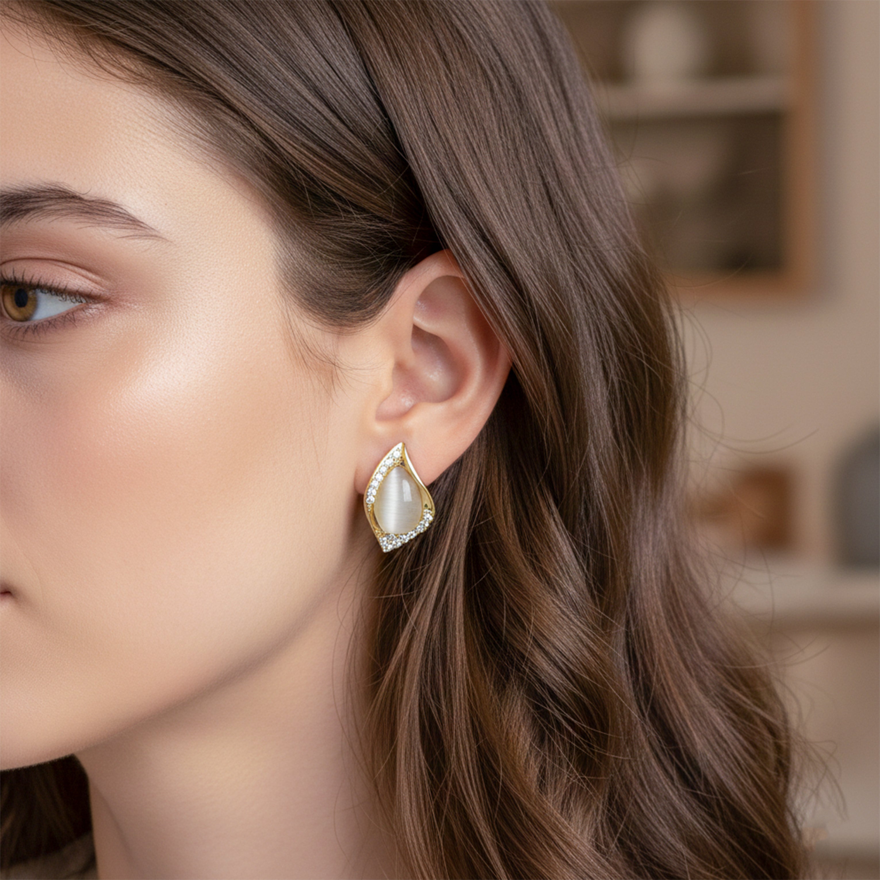 Women Stud Earrings Elegant Teardrop Crystal Stud Gold jewellery - Finora Jewels