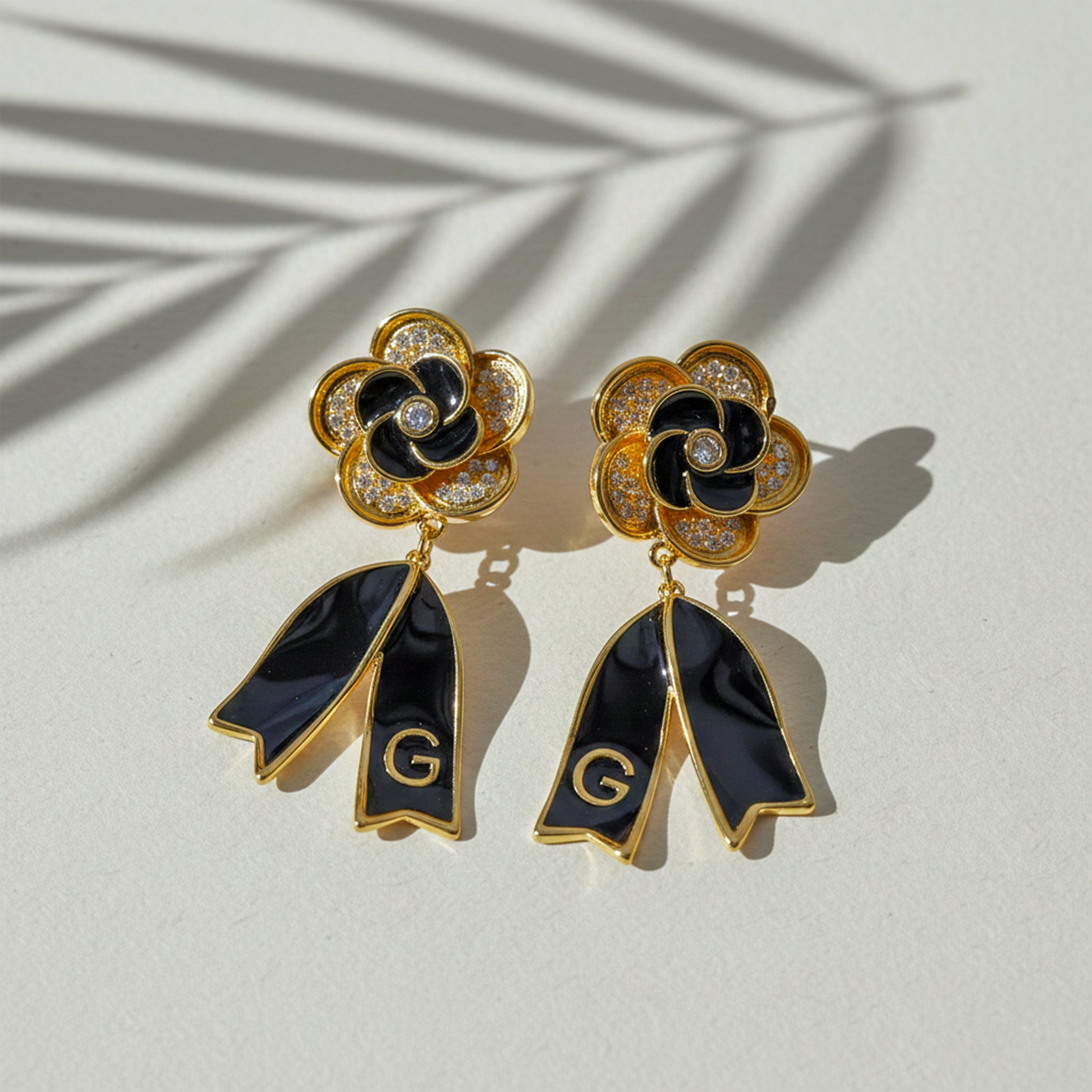 Midnight Bloom Drop Stud Earrings for women in Gold - Finora Jewels
