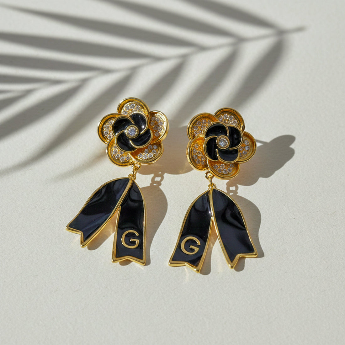 Midnight Bloom Drop Stud Earrings for women in Gold - Finora Jewels