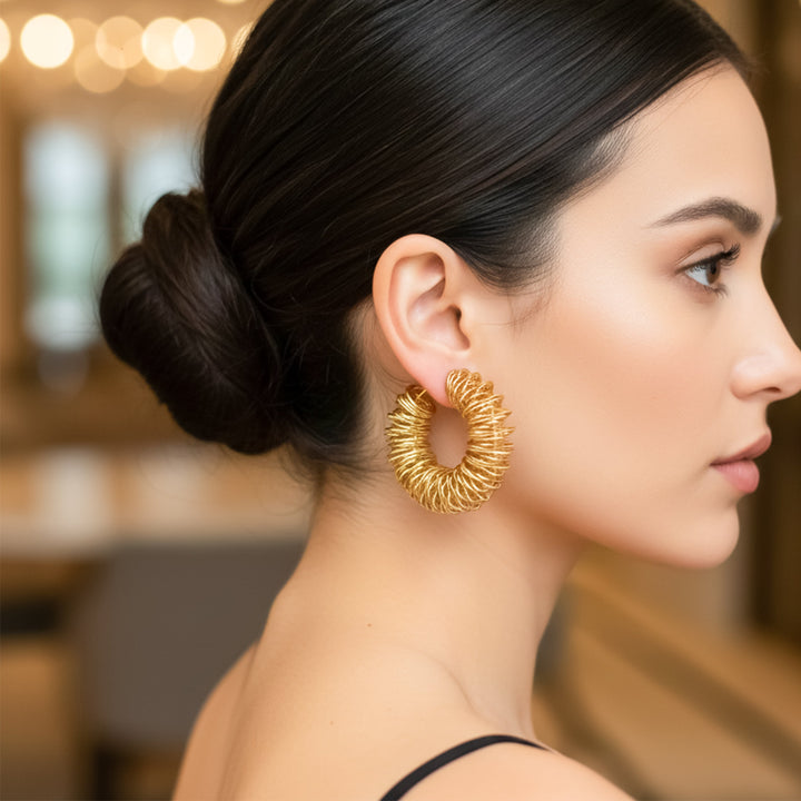 Coiled Gold Embossed Hoop Ear Studs GWE -74