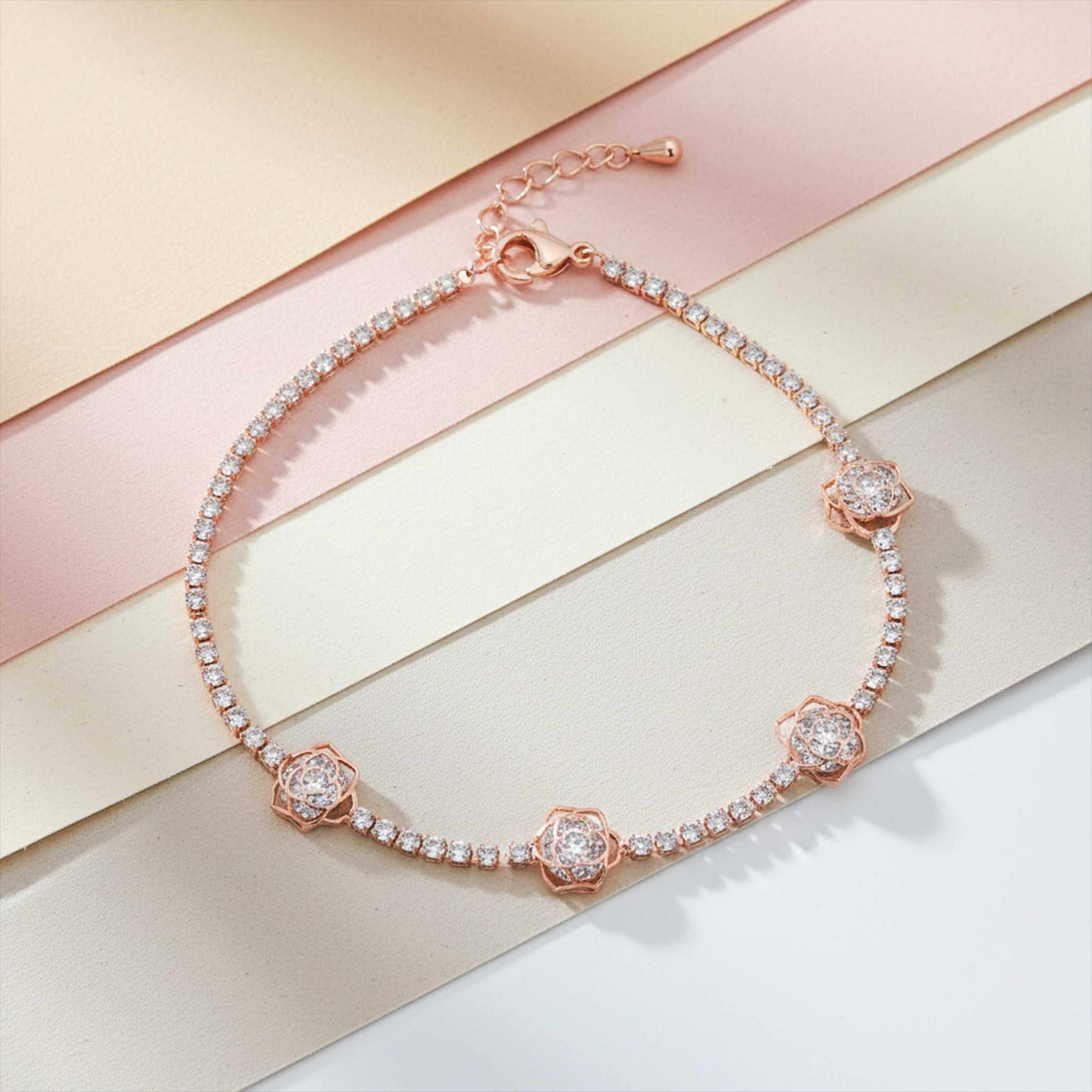 Women Bracelet Floral Tennis Rose Gold jewellery - Finora Jewels