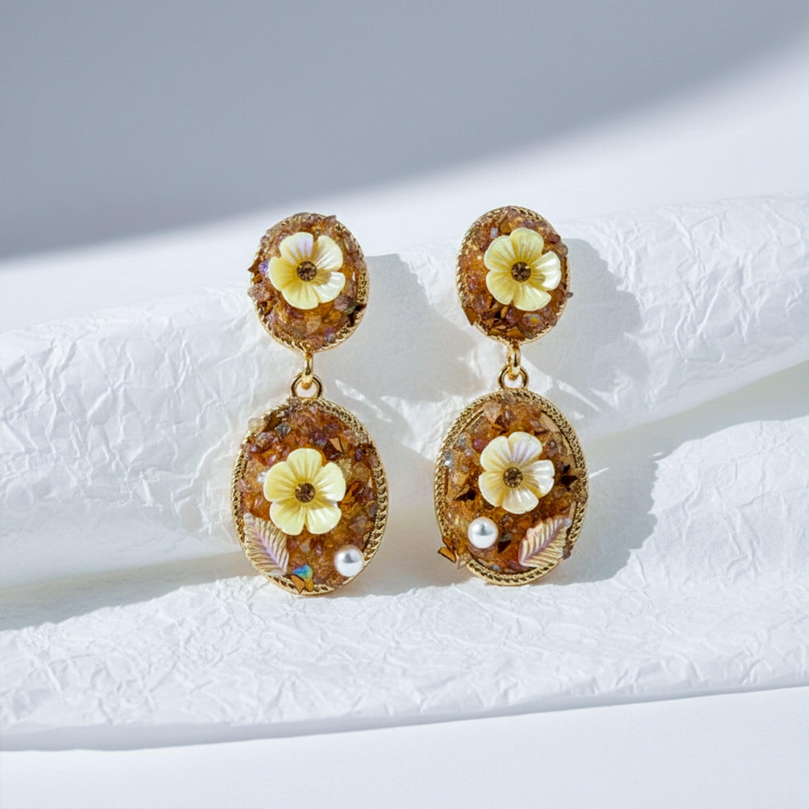 Gold Floral Drop Earrings for women - Finora Jewels