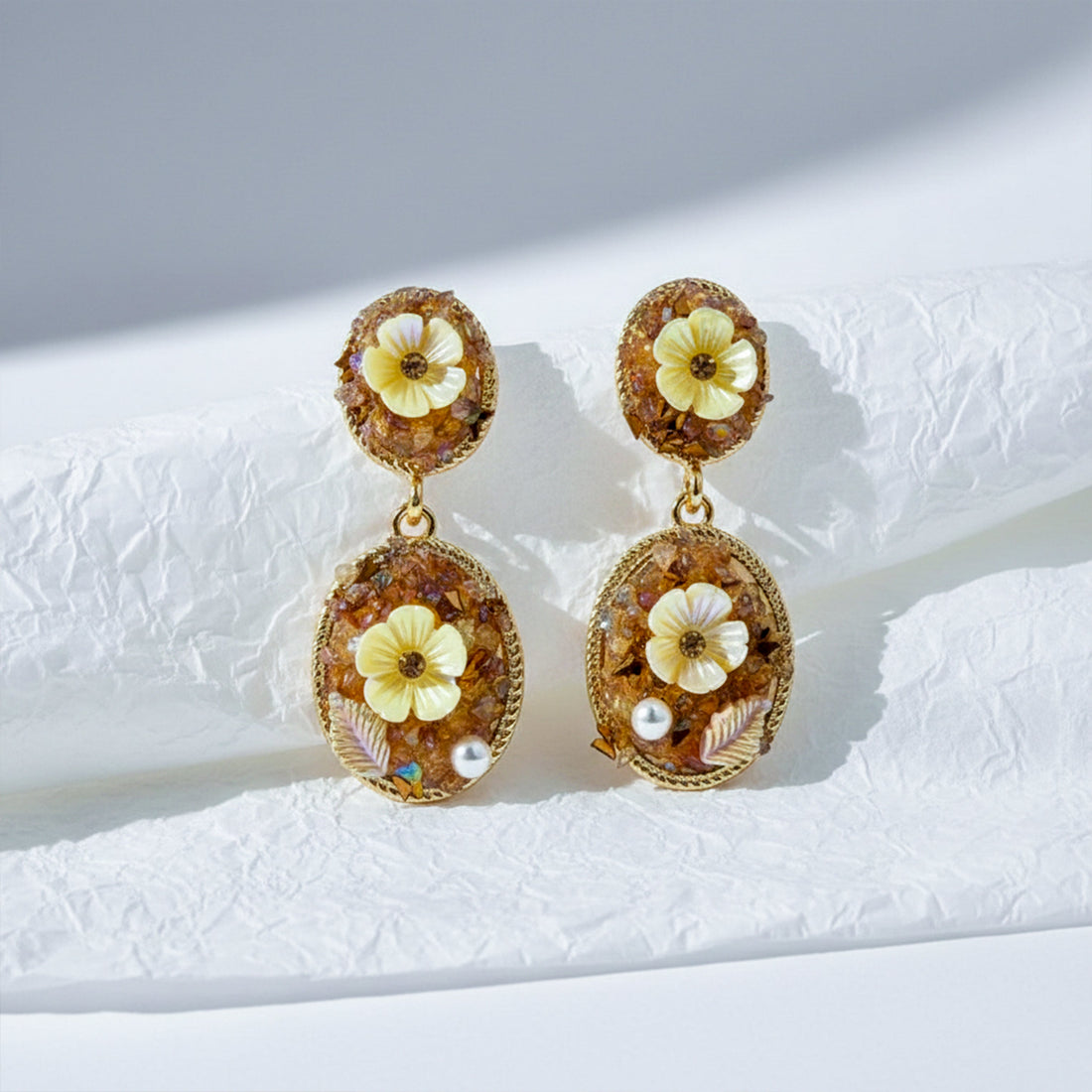 Gold Floral Drop Earrings for women - Finora Jewels