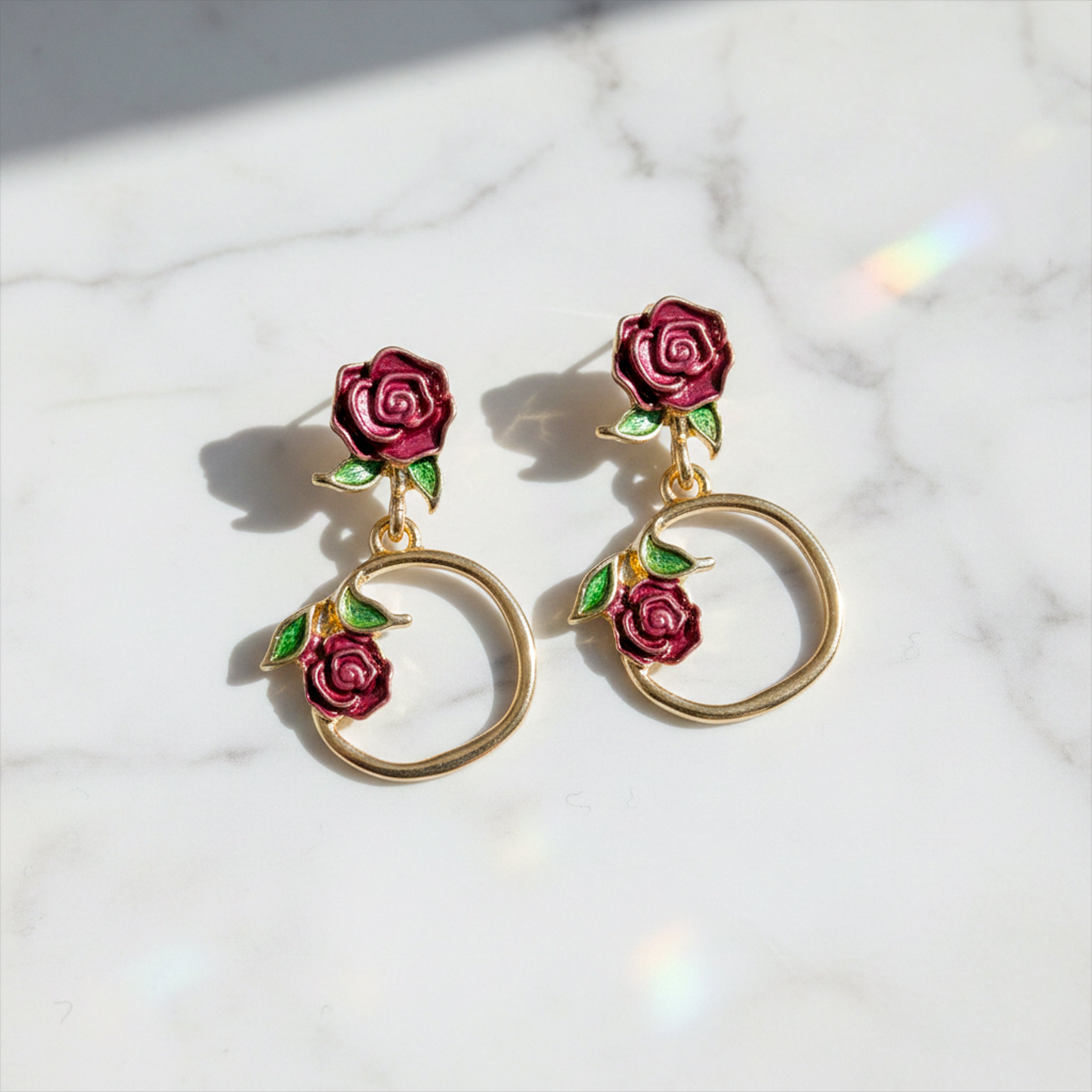 Floral Hoop Drop Stud Earrings for women in Gold - Finora Jewels
