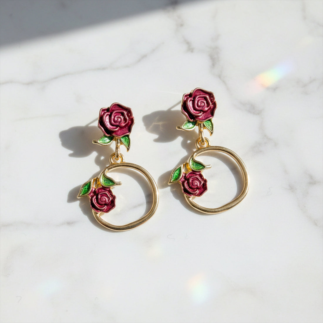 Floral Hoop Drop Stud Earrings for women in Gold - Finora Jewels