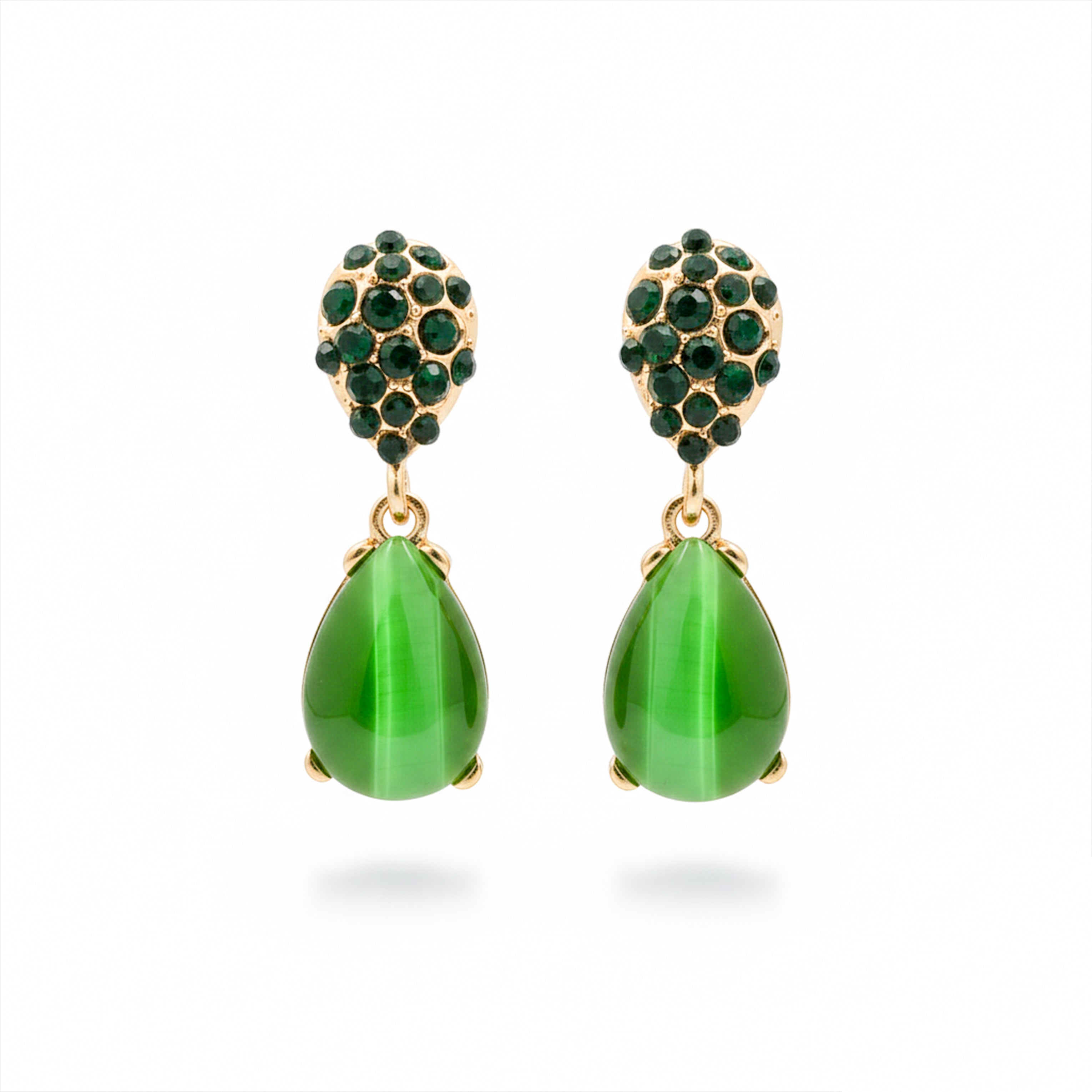Green Crystal Teardrop Stud Earrings for women in Gold - Finora Jewels