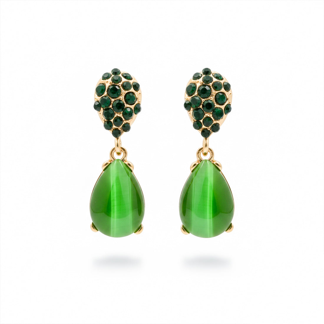 Green Crystal Teardrop Stud Earrings for women in Gold - Finora Jewels