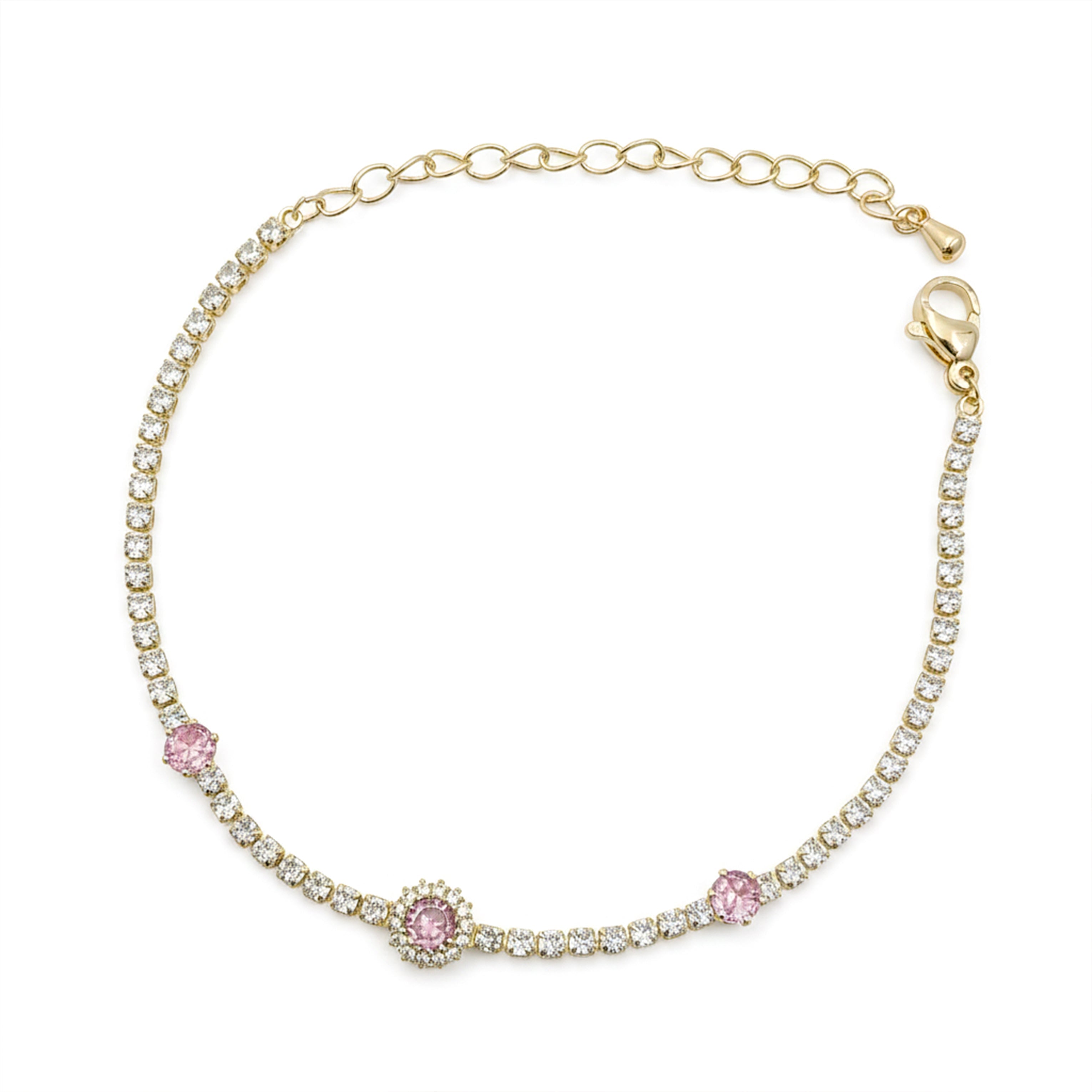 Gold Pink Halo Tennis Bracelet for women - Finora Jewels