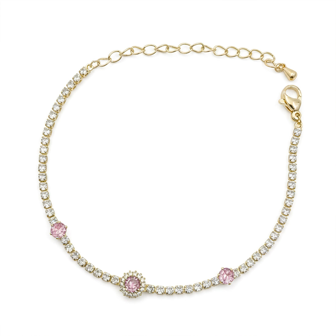 Gold Pink Halo Tennis Bracelet for women - Finora Jewels