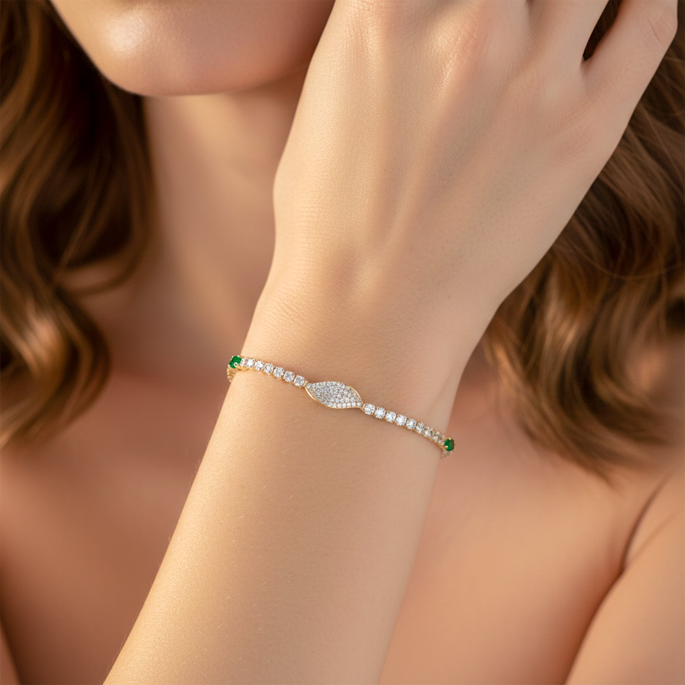 Emerald Accent Tennis Bracelet for women in Gold - Finora Jewels