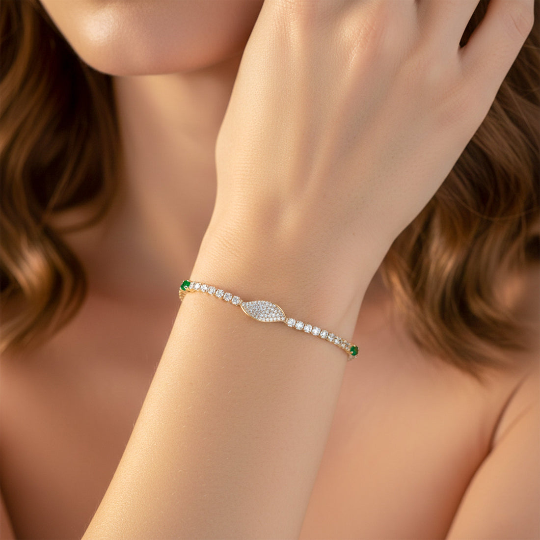 Emerald Accent Tennis Bracelet for women in Gold - Finora Jewels