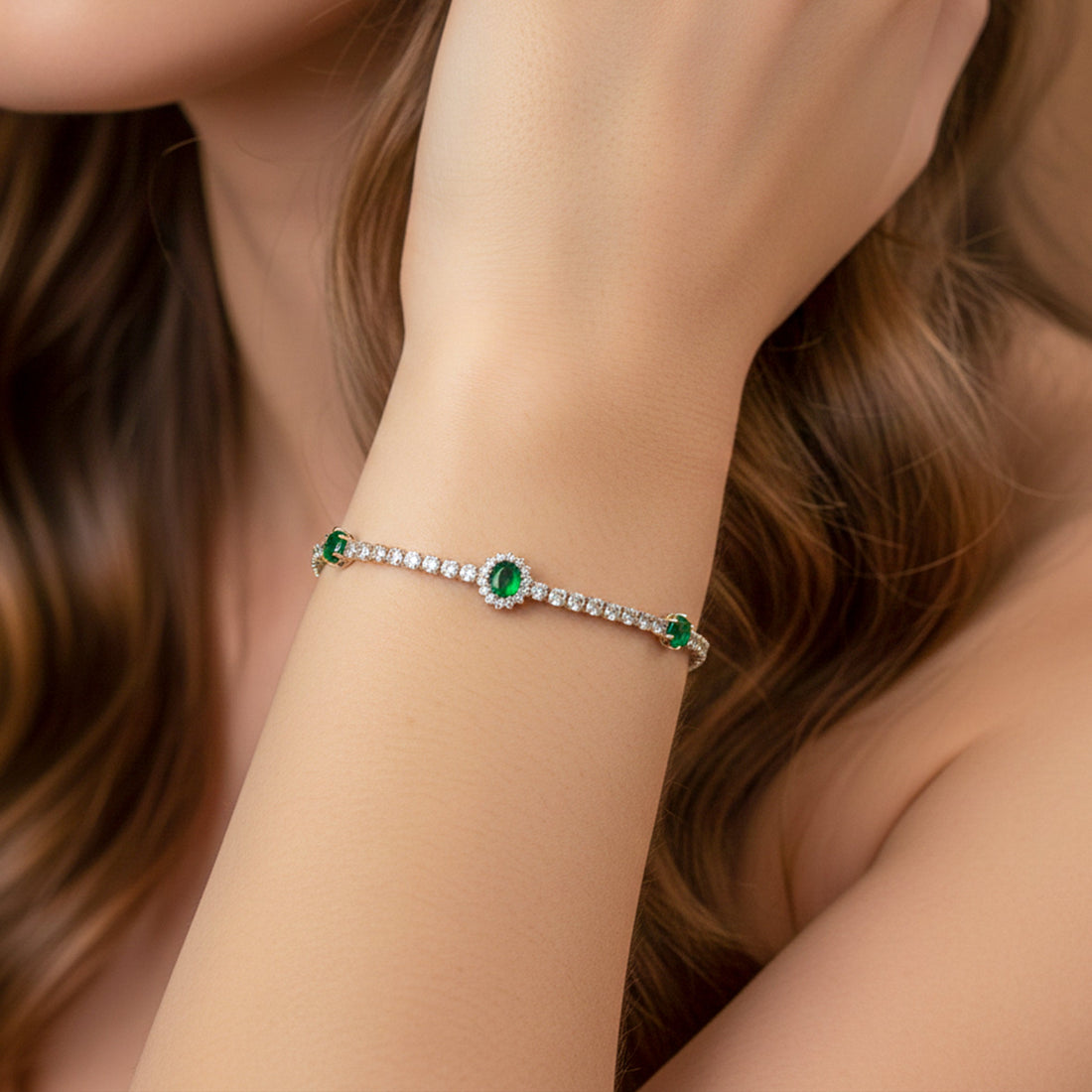 Women Bracelet Emerald Halo Tennis Gold jewellery - Finora Jewels