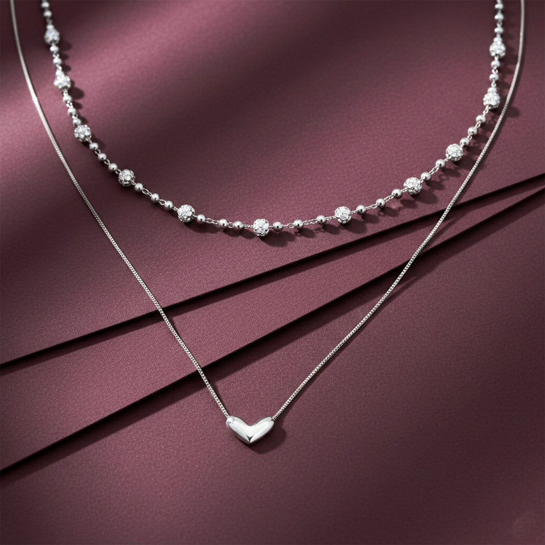 Silver Tiered Love & Spark Bead-Set Link Set GWN -64