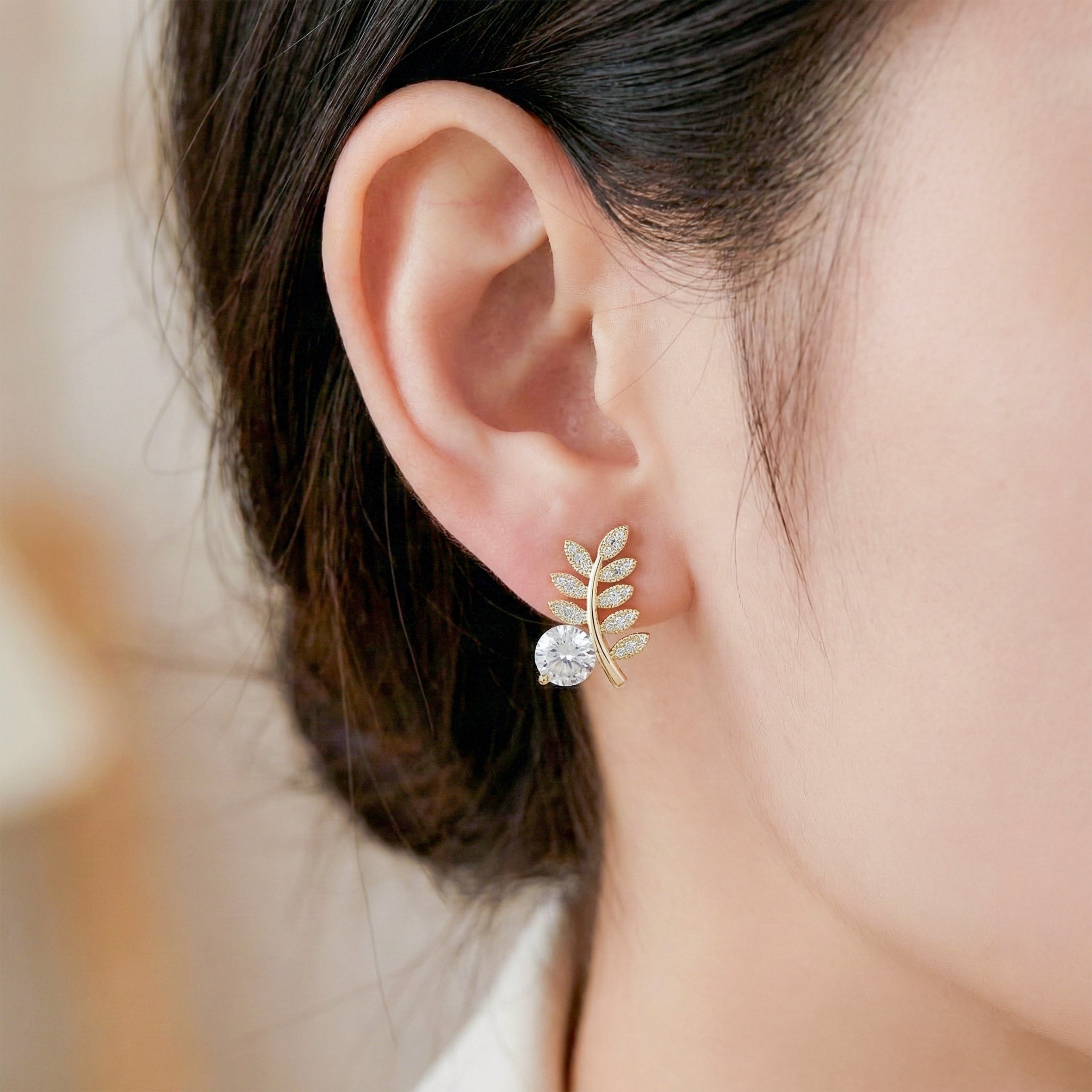 Gold-Toned Fern Sparkle Studs GWE -103