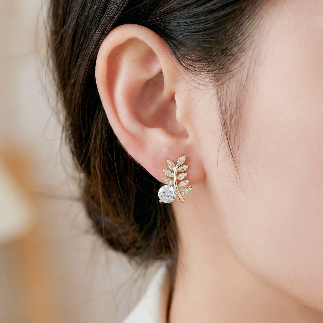 Gold-Toned Fern Sparkle Studs GWE -103