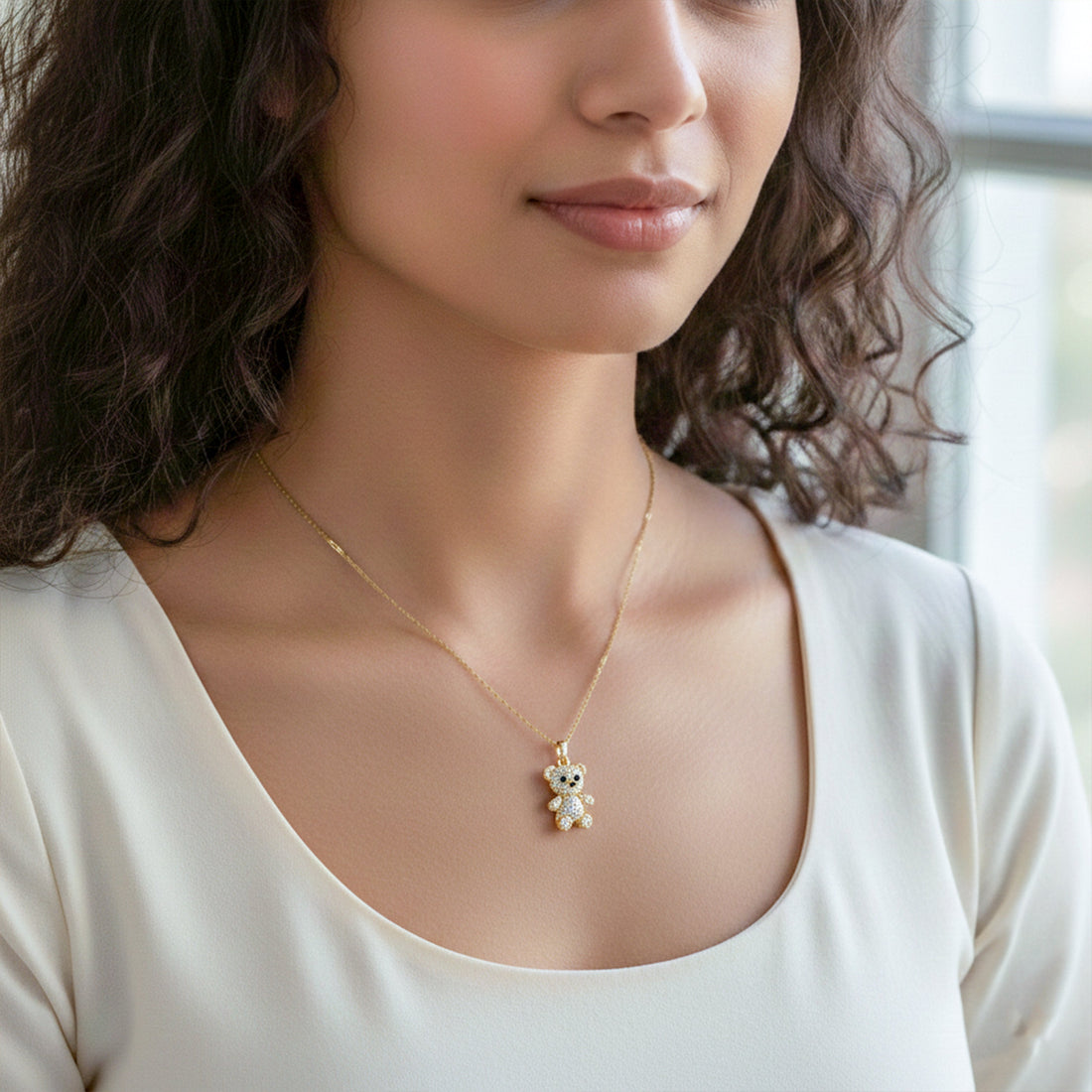 Gold Teddy Bear with Crystal Detailing Necklace for women - Finora Jewels