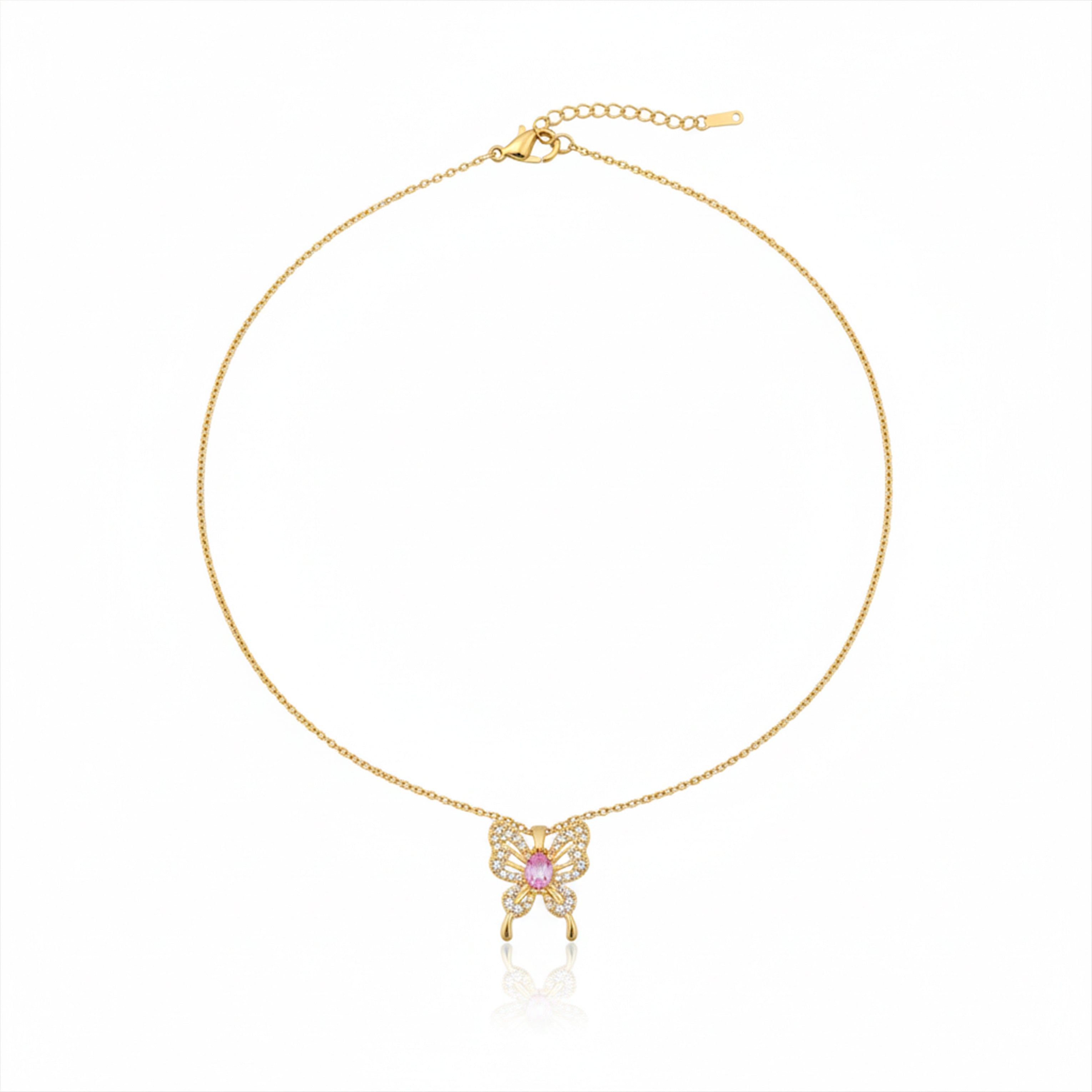 Gold Pink Butterfly Necklace for women - Finora Jewels