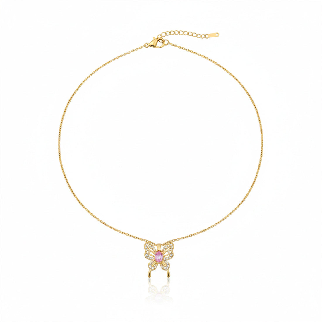 Gold Pink Butterfly Necklace for women - Finora Jewels