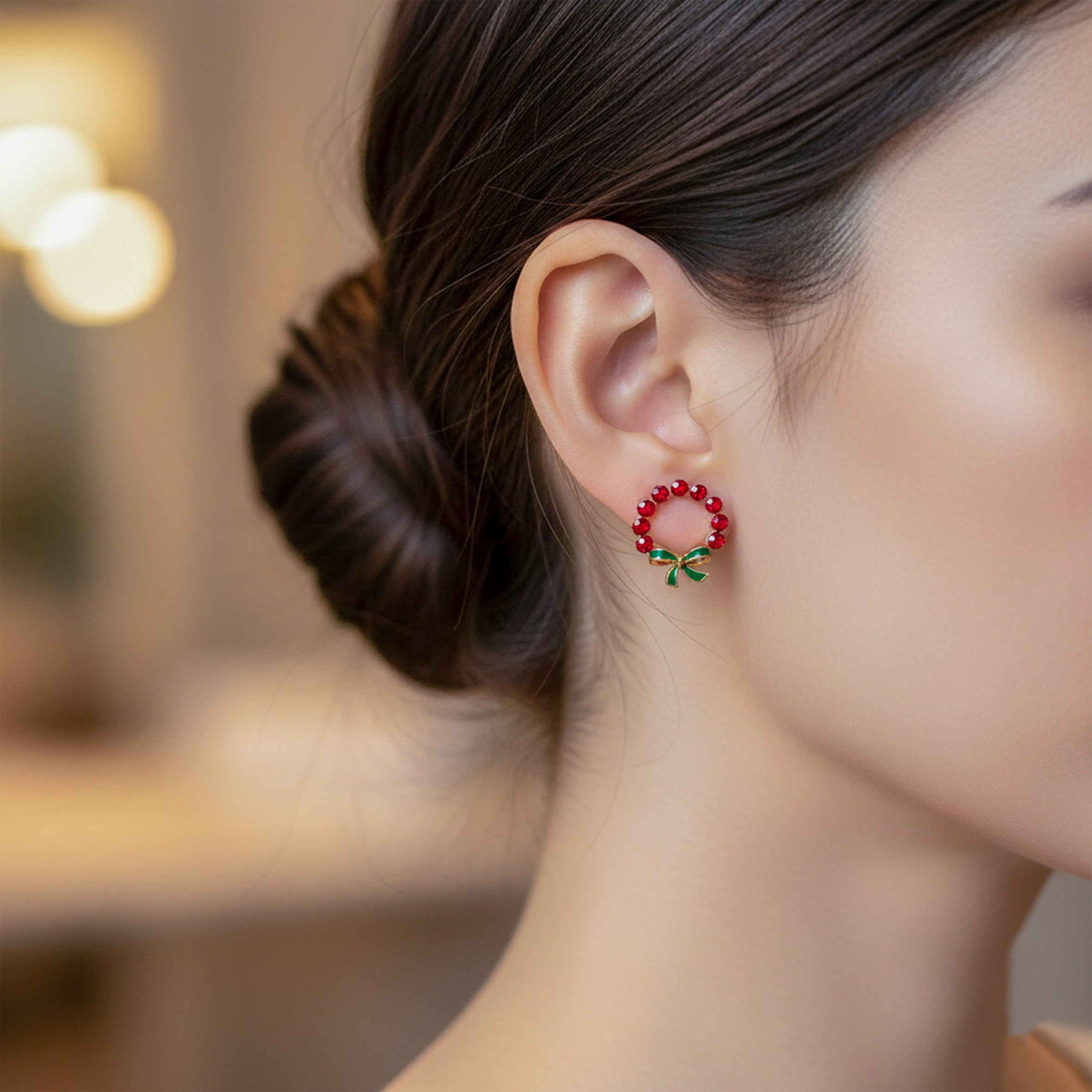 Crimson Wreath Bow Post Ear Studs GWE -117