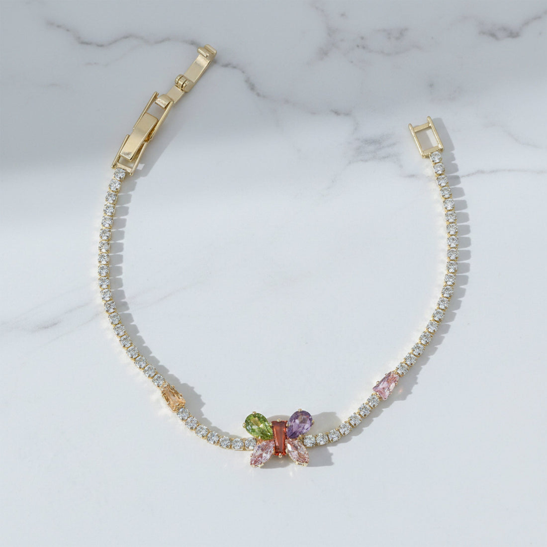 Multicolor Floral Tennis Bracelet for women in Gold - Finora Jewels