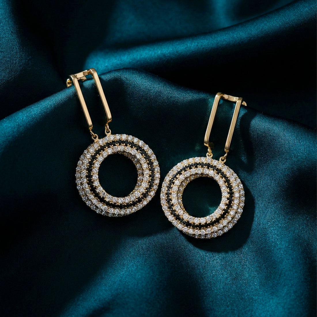 Regal Noir Cubic Zirconia Dangle Ear Studs GWE -162
