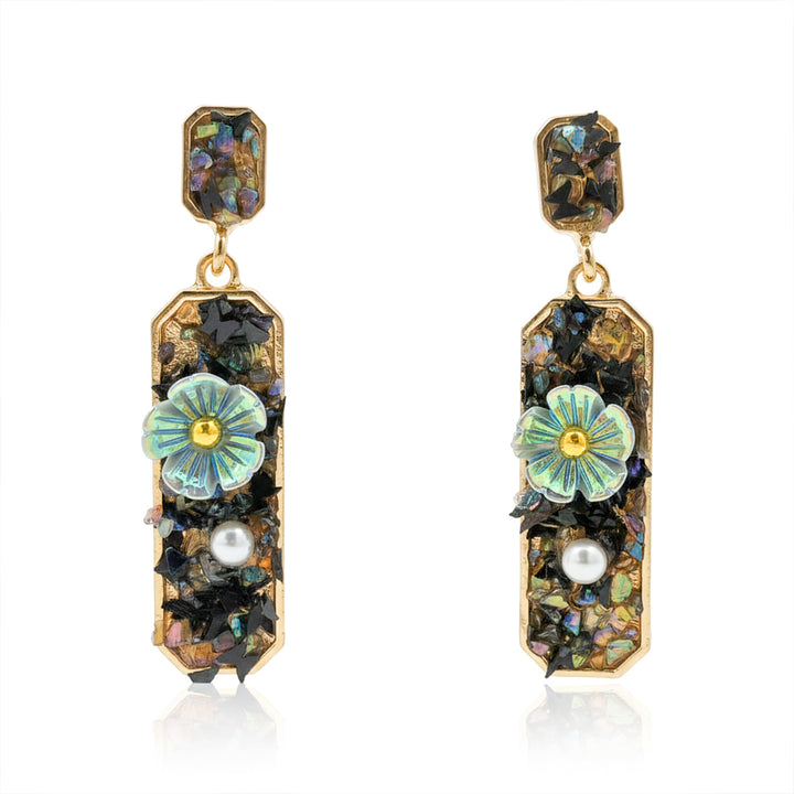 Iris Bloom Moti Dangle Ear Studs GWE -243
