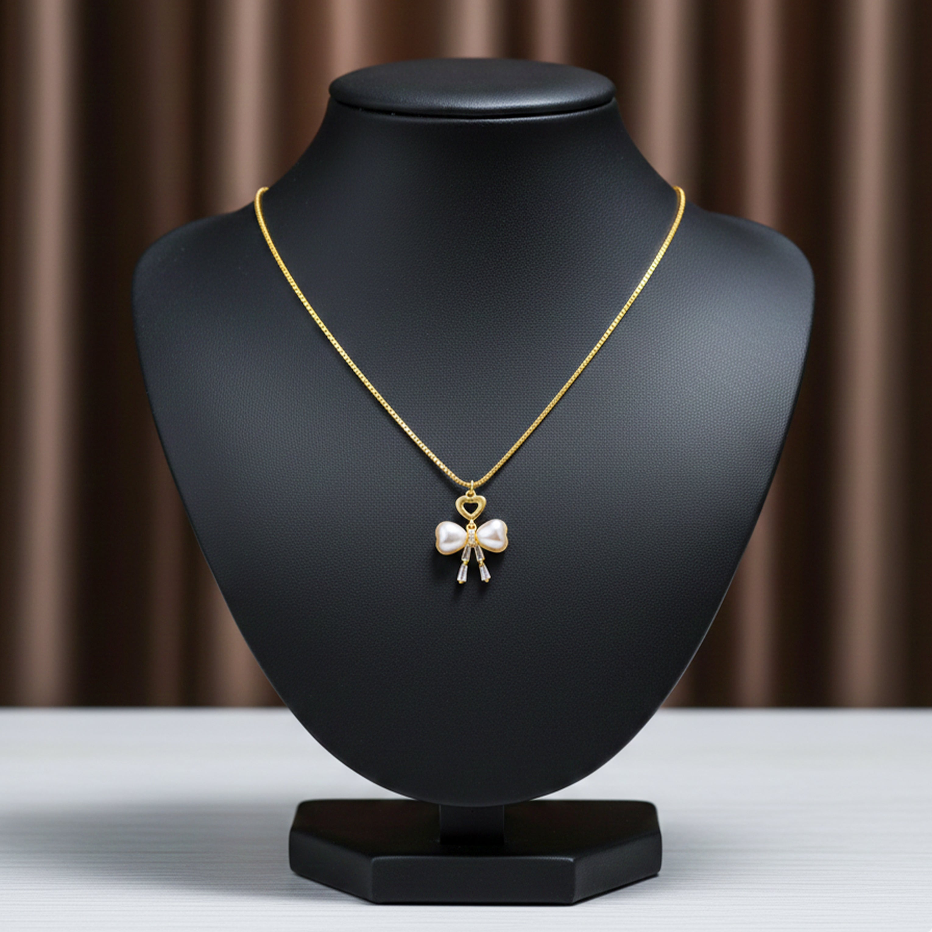 Gold-Toned Moti Bow Love Locket Link Set GWN -51