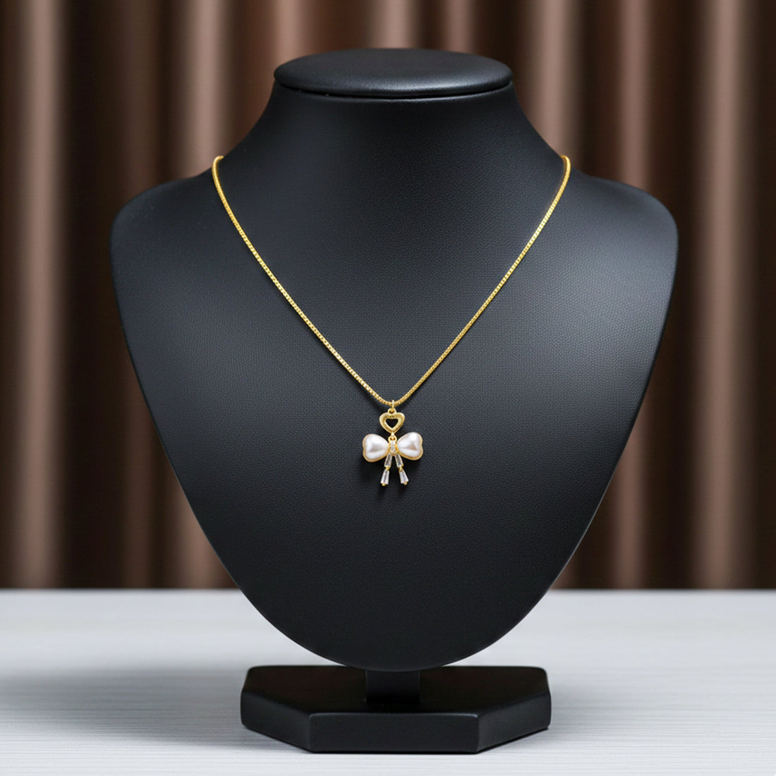 Gold-Toned Moti Bow Love Locket Link Set GWN -51