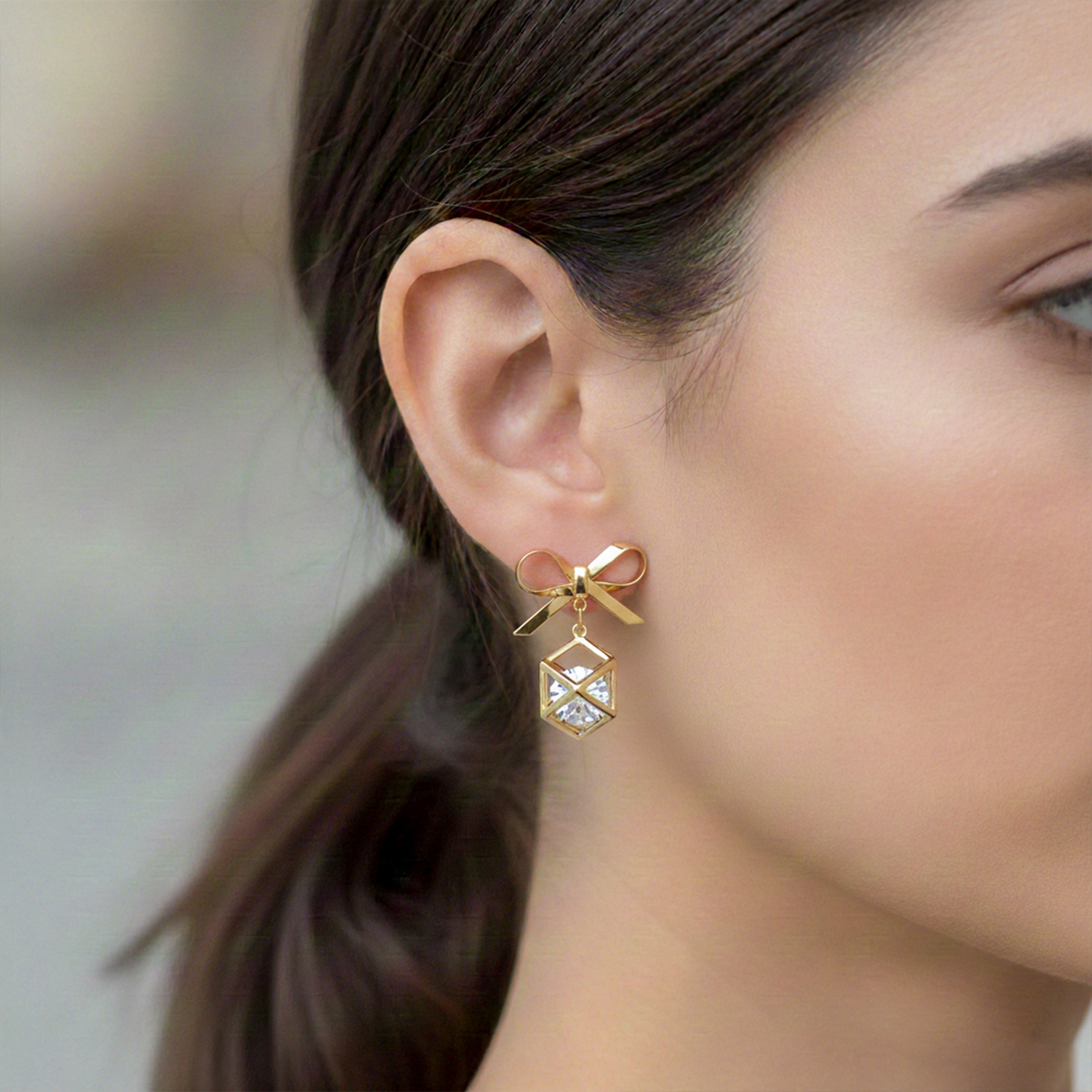 Rosette Gold Bow Ear Studs GWE -120