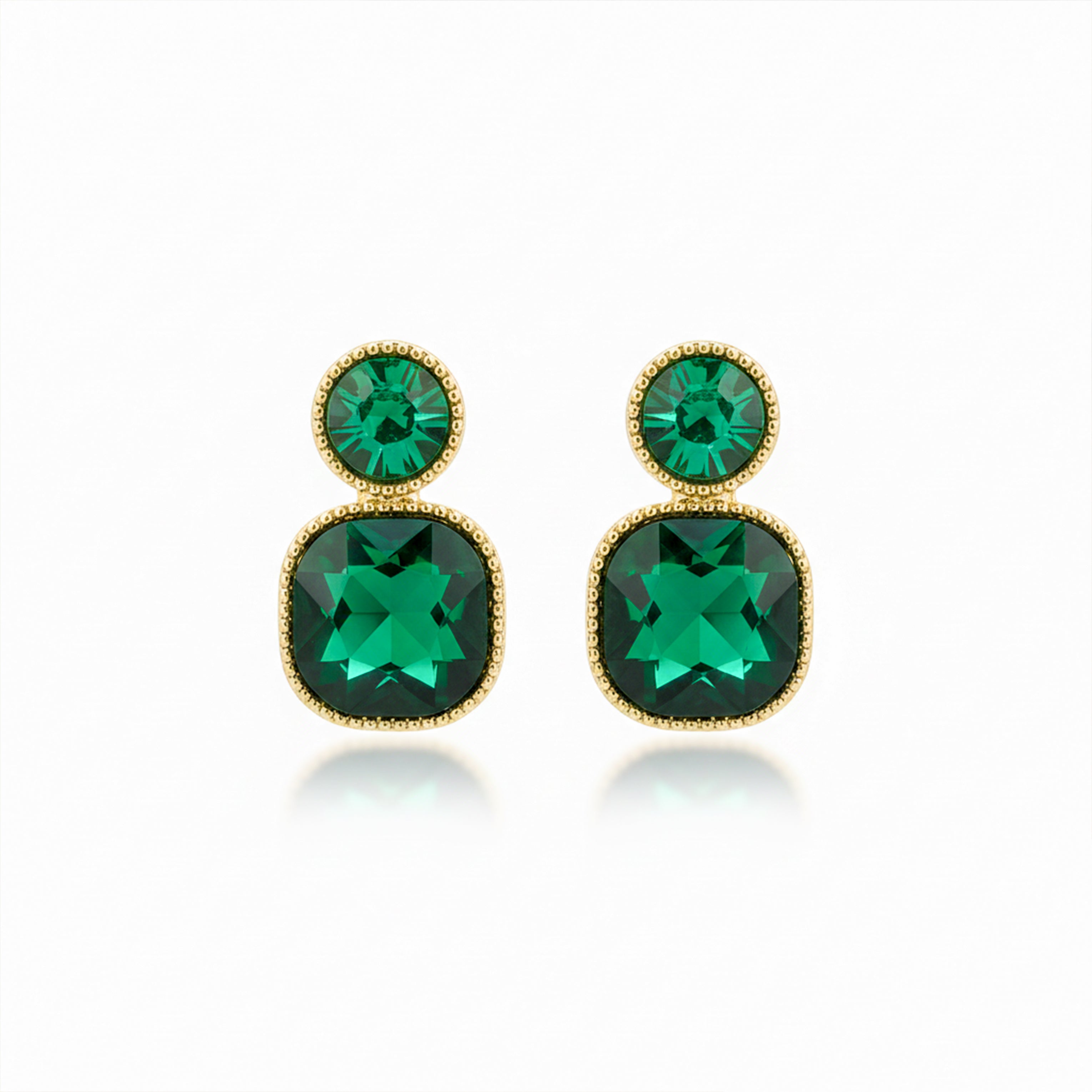 Gold Emerald Square Stud Earrings for women - Finora Jewels