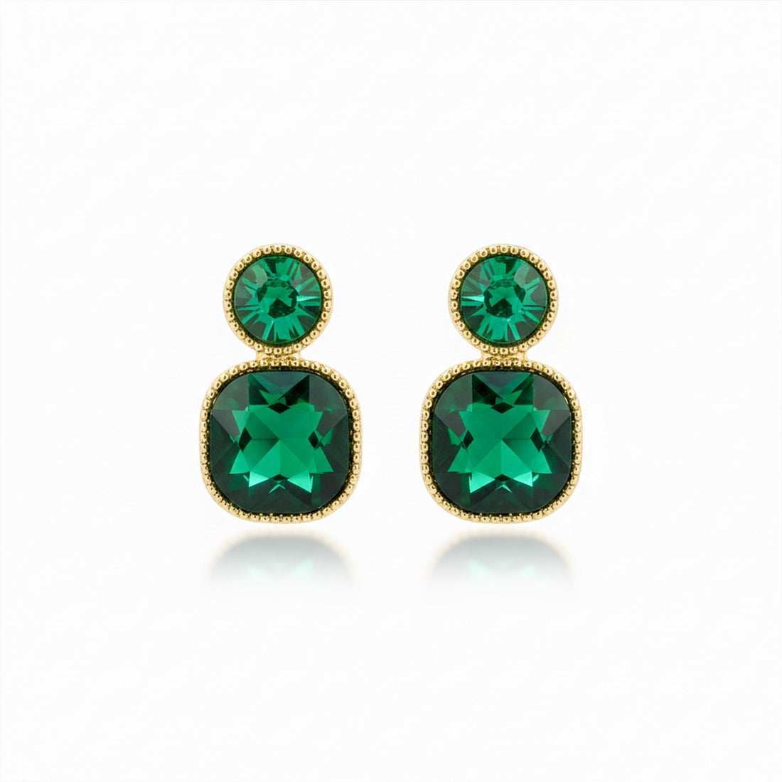 Gold Emerald Square Stud Earrings for women - Finora Jewels