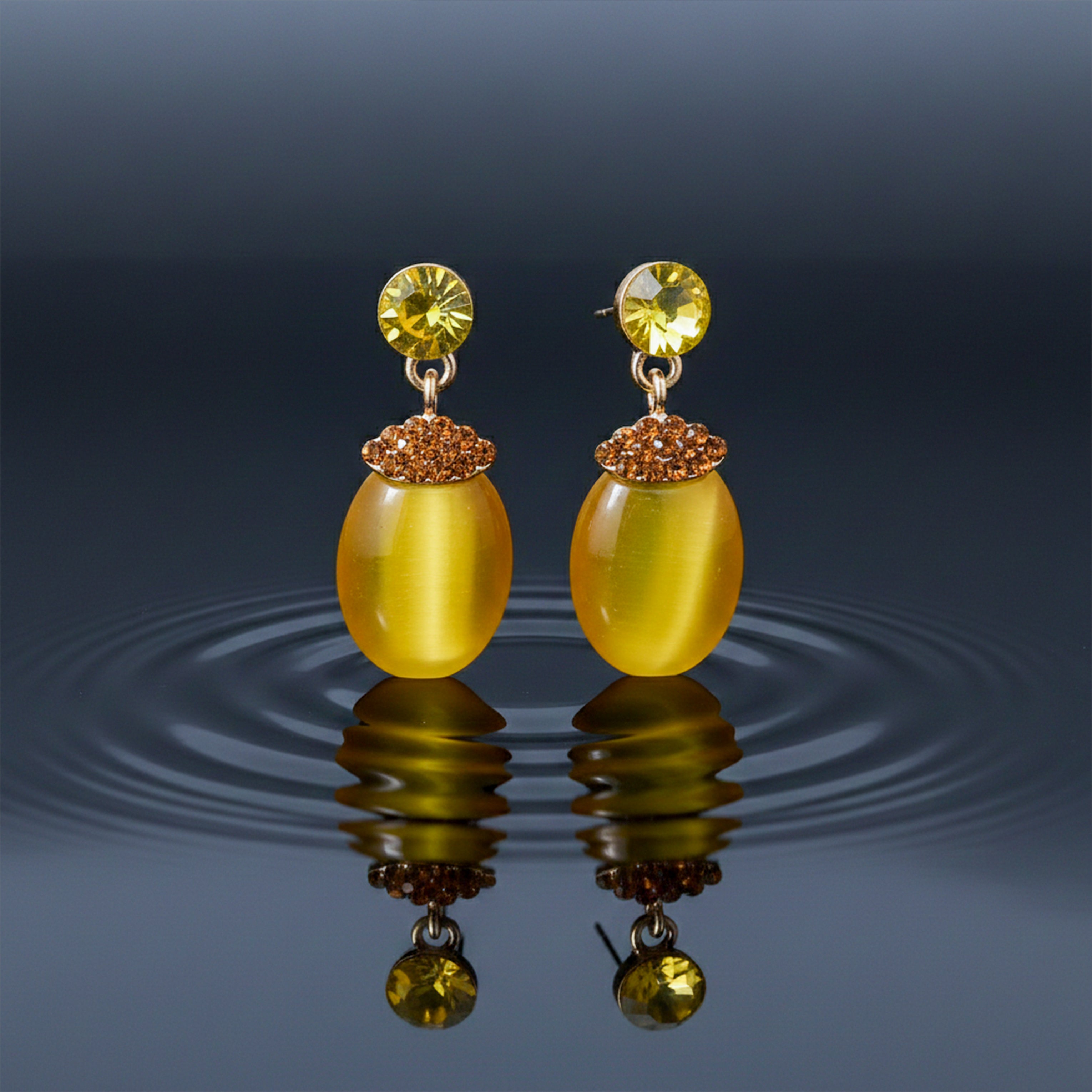 Mustard Yellow Stud Earrings for women in Gold - Finora Jewels