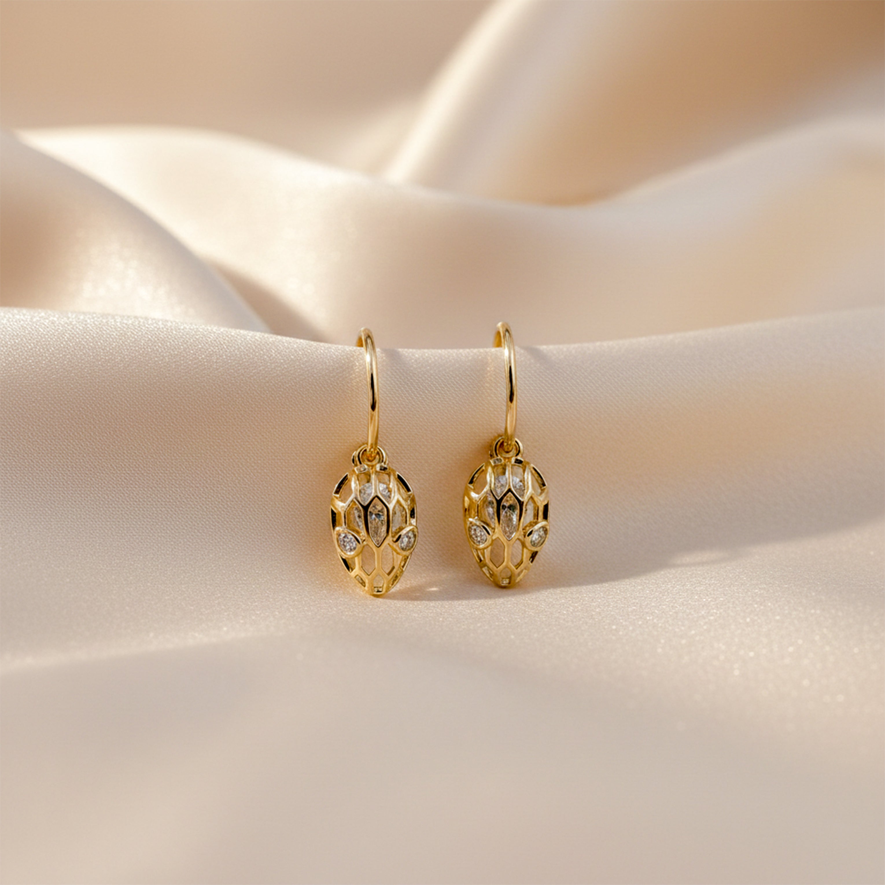 Gold Leaf Crystal Drop Hoop Earrings for women - Finora Jewels