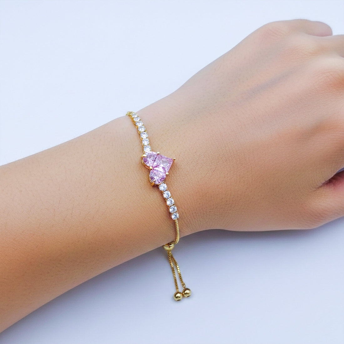 Gold Pink Heart Bracelet for women - Finora Jewels