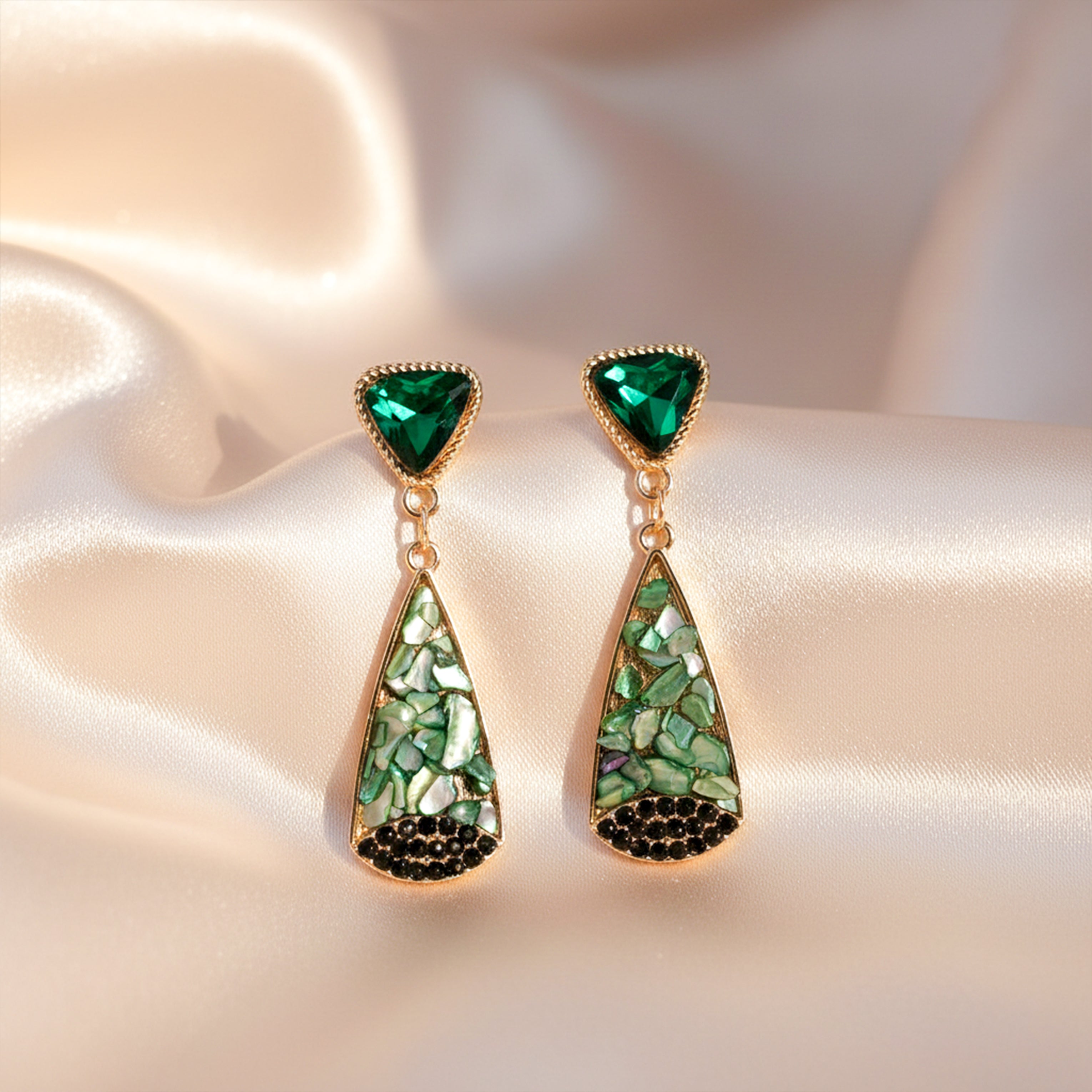 Verde Mosaic Dangle Ear Studs GWE -242