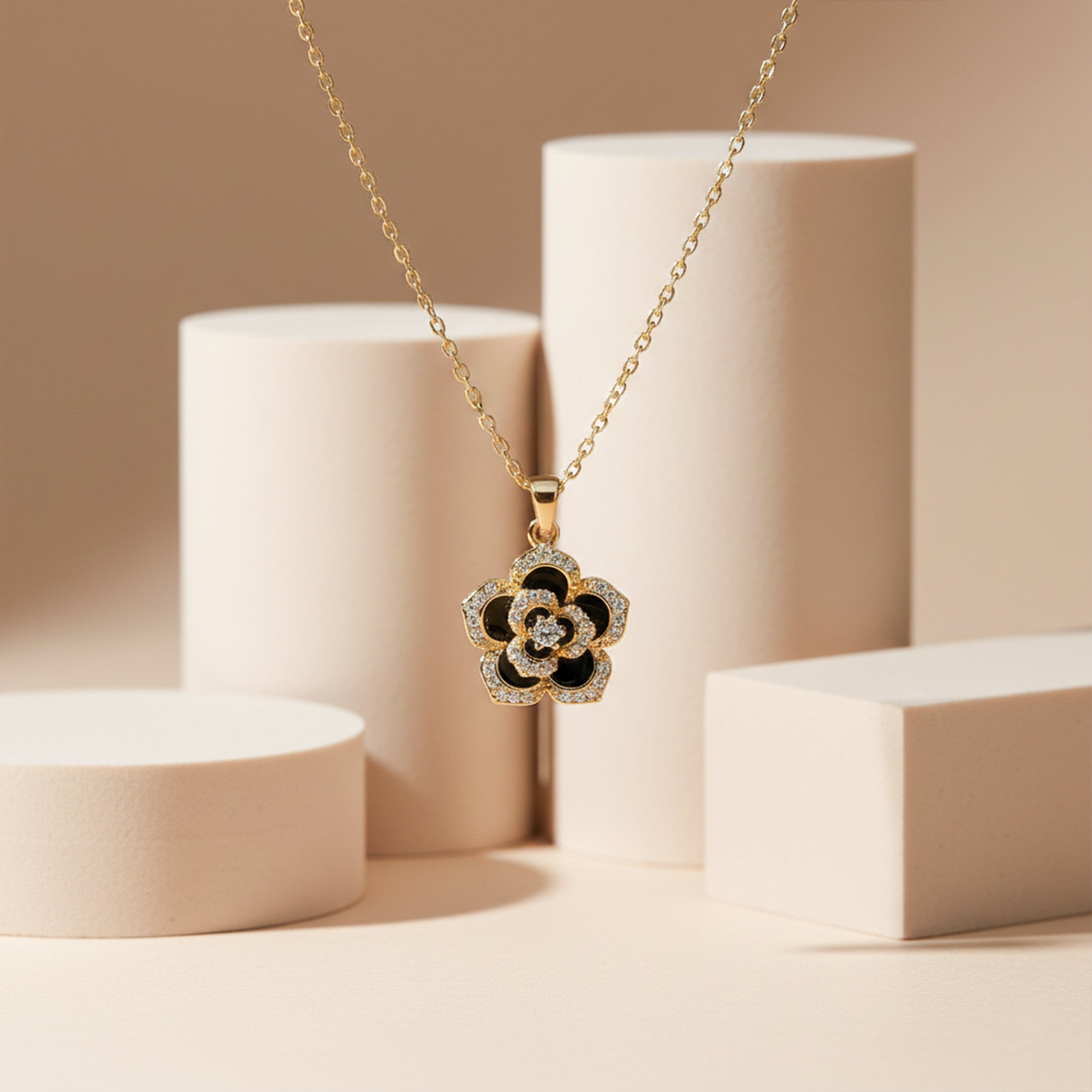 Gold Black Floral Necklace for women - Finora Jewels