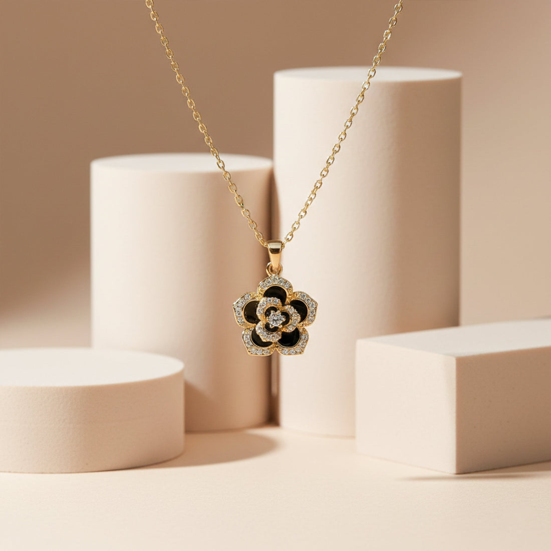 Gold Black Floral Necklace for women - Finora Jewels