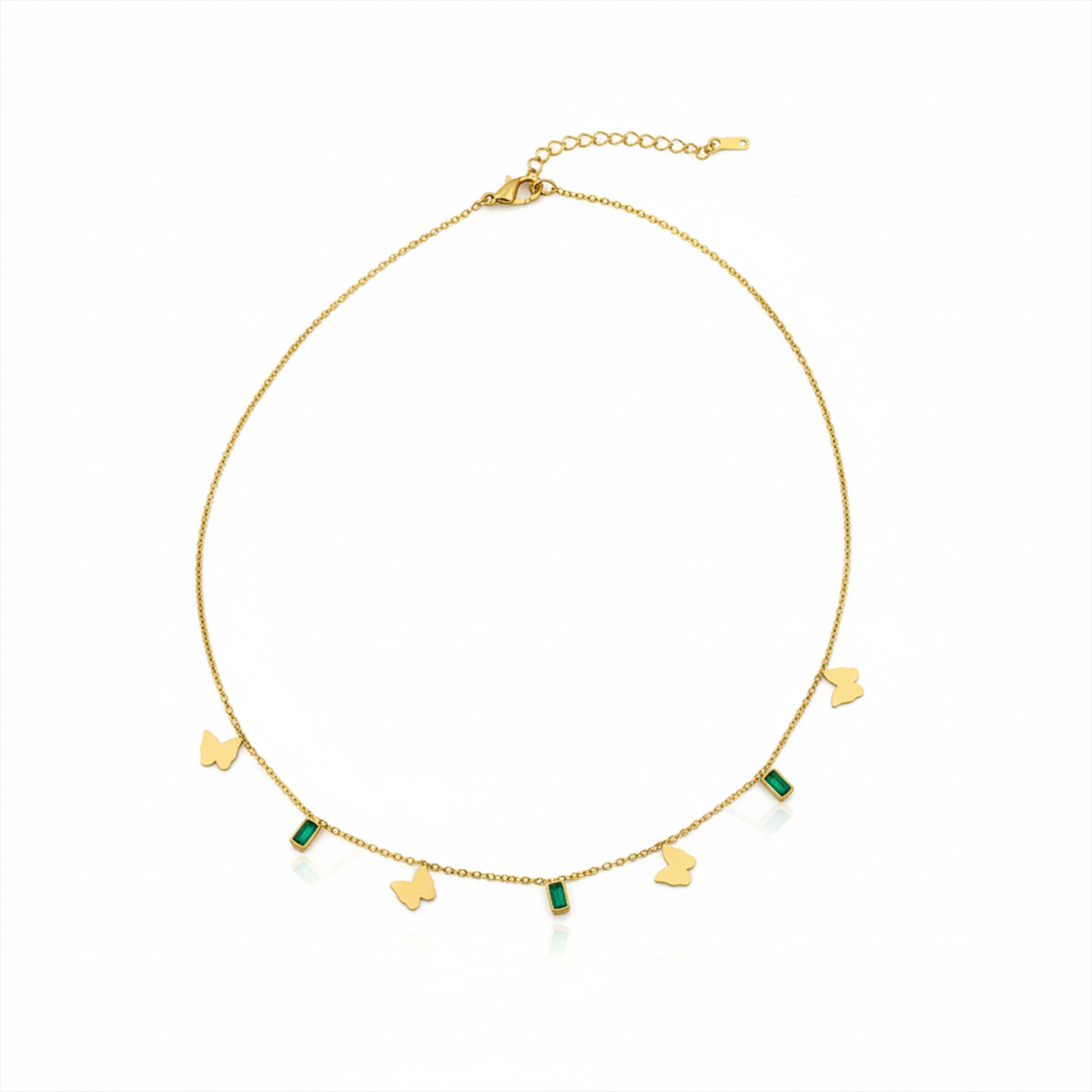 Butterfly Green Stone Necklace for women in Gold - Finora Jewels