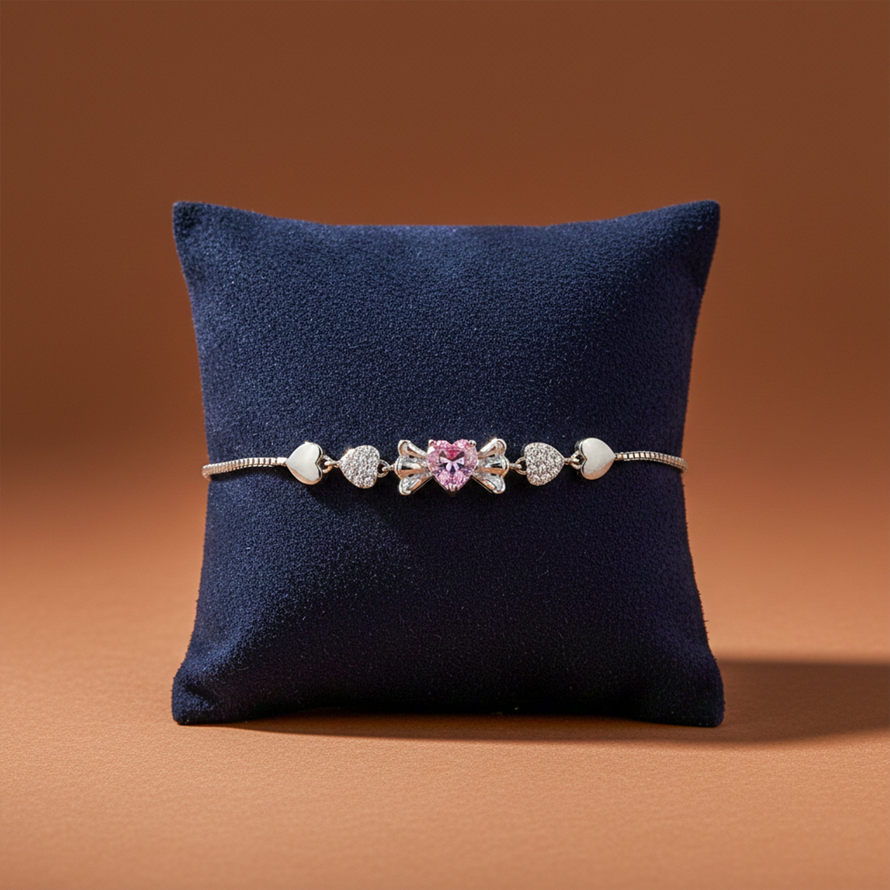 Silver Pink Heart Bow Bracelet for women - Finora Jewels