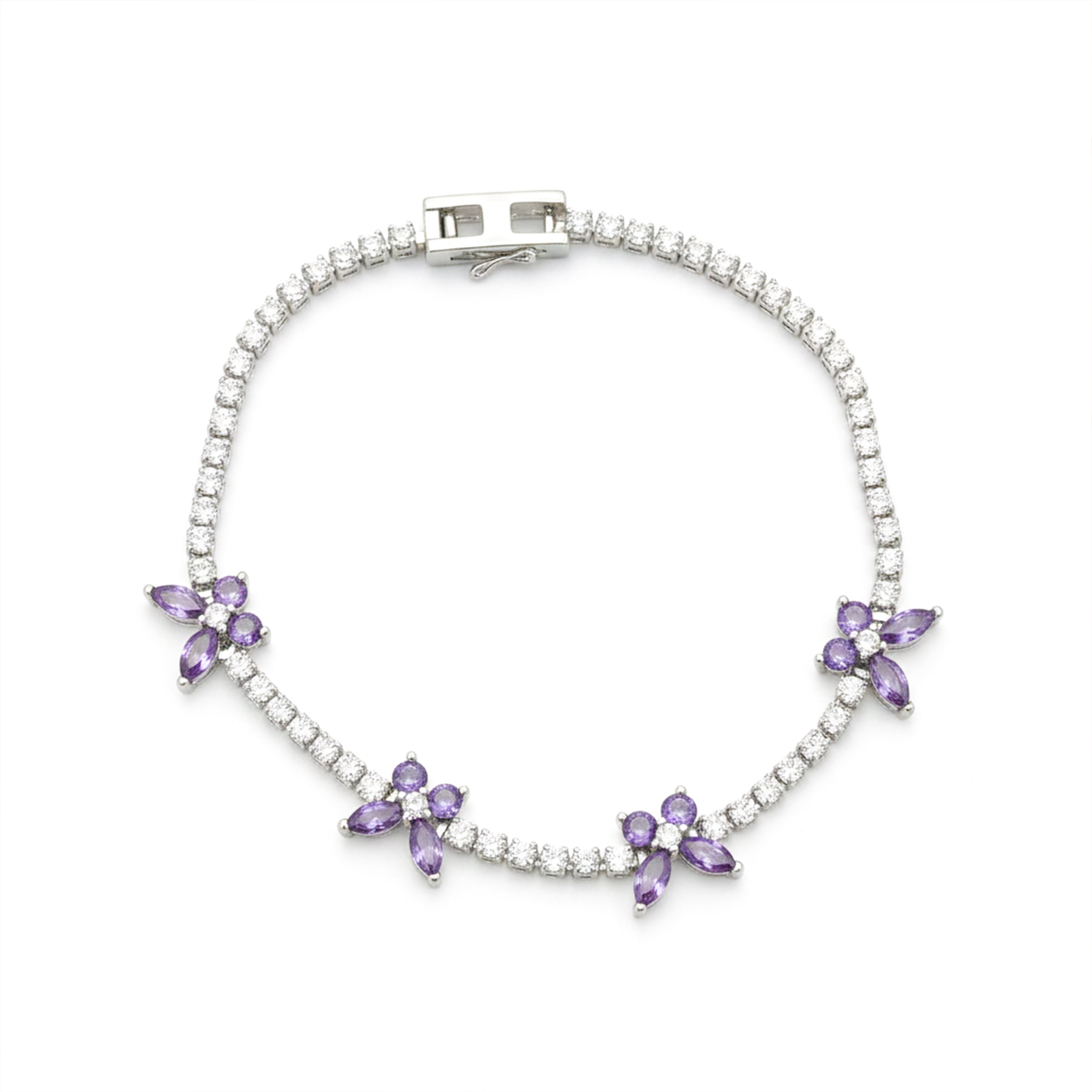 Purple Floral Accent Tennis Bracelet for women in Silver - Finora Jewels