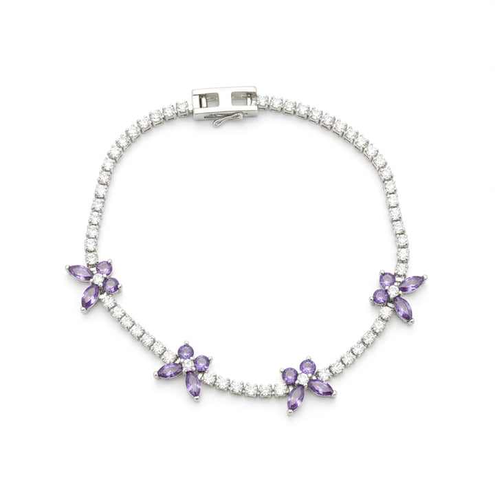 Purple Floral Accent Tennis Bracelet