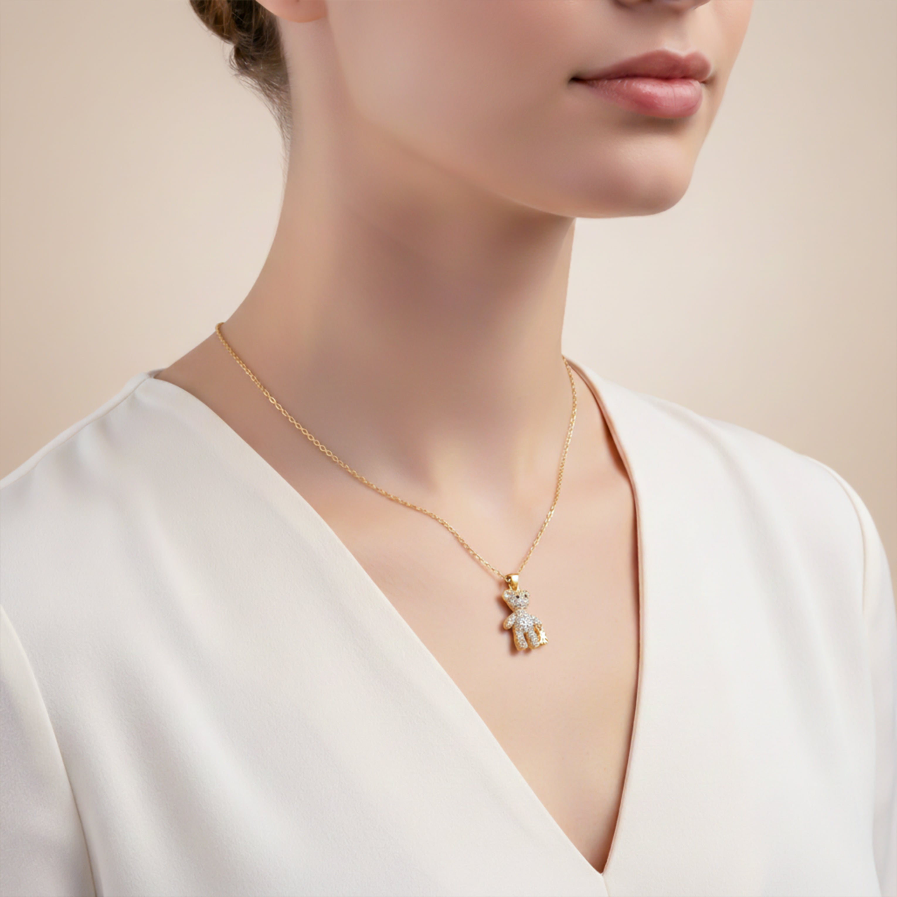 Gold Crystal Teddy Bear Necklace for women - Finora Jewels