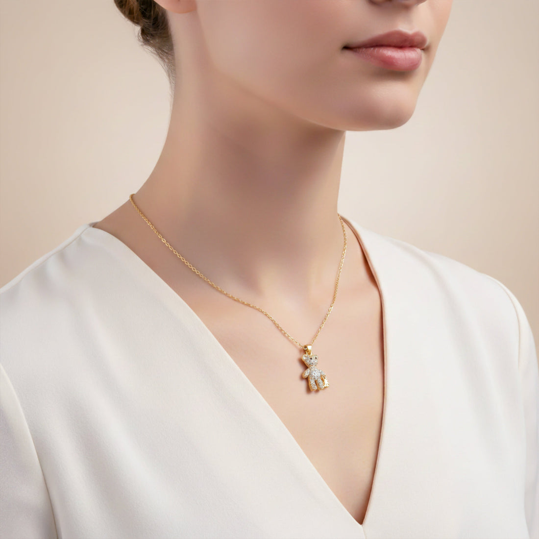 Gold Crystal Teddy Bear Necklace for women - Finora Jewels