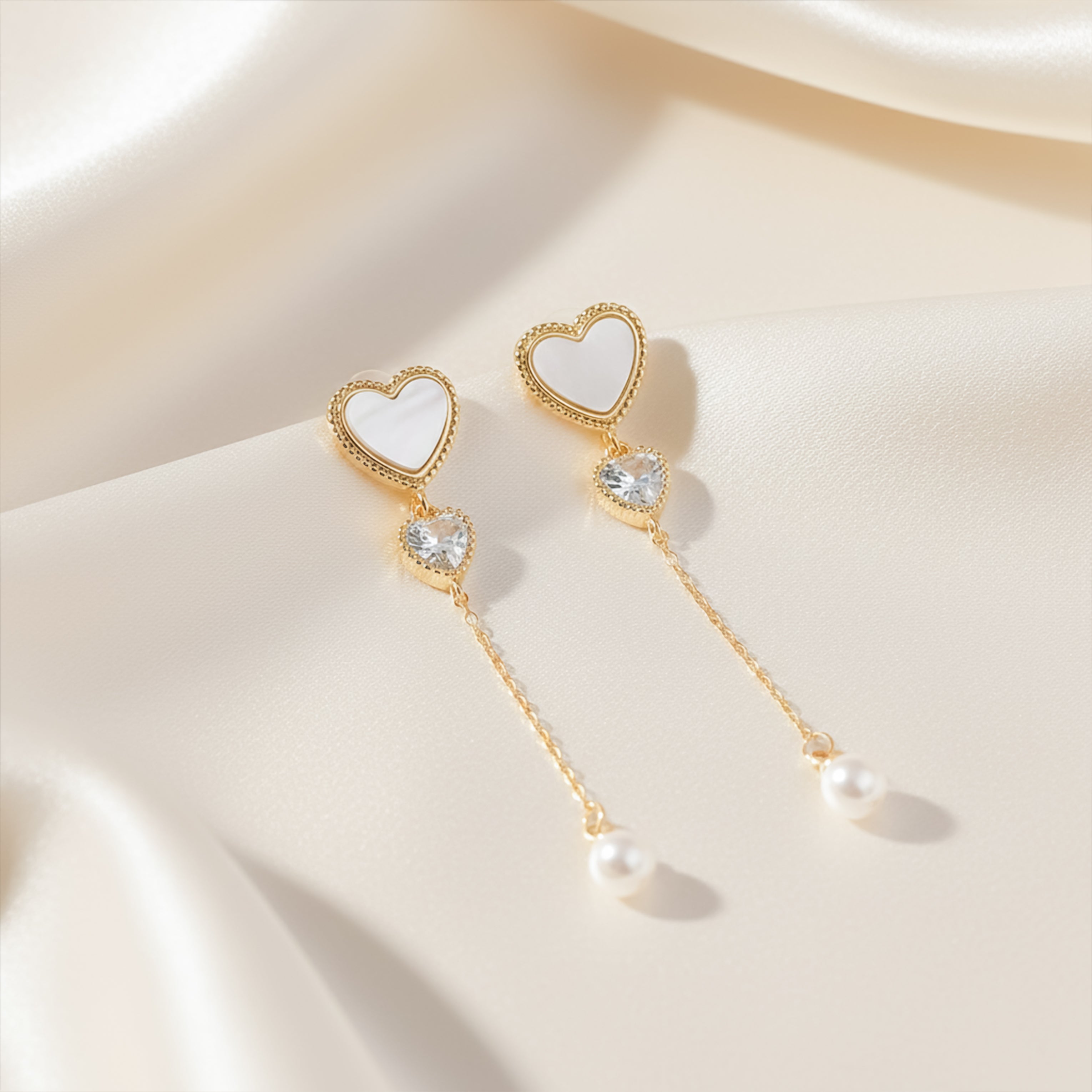 Women Stud Earrings Pearl Chain Drop Gold jewellery - Finora Jewels