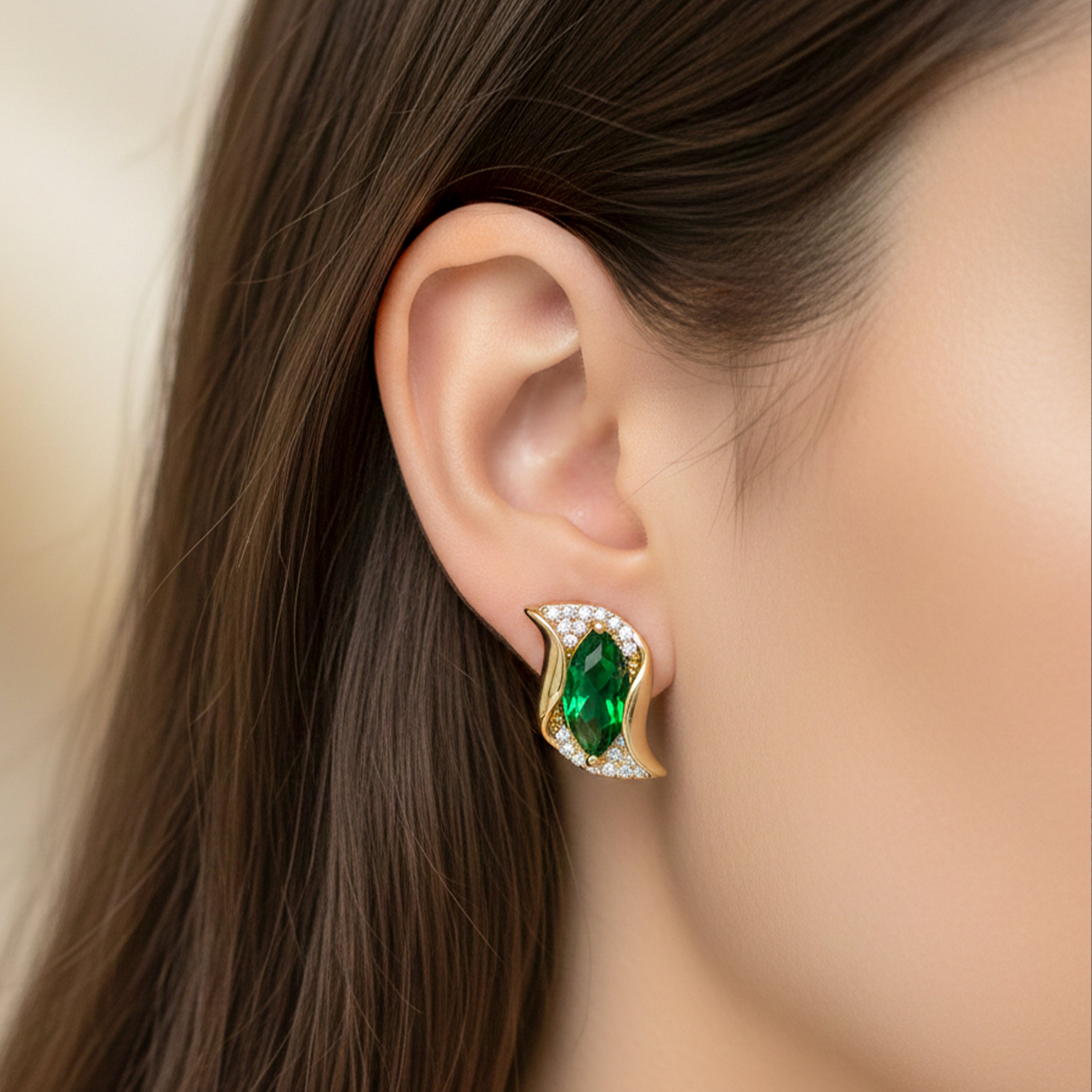 Women Stud Earrings Green Leaf Studs Gold jewellery - Finora Jewels
