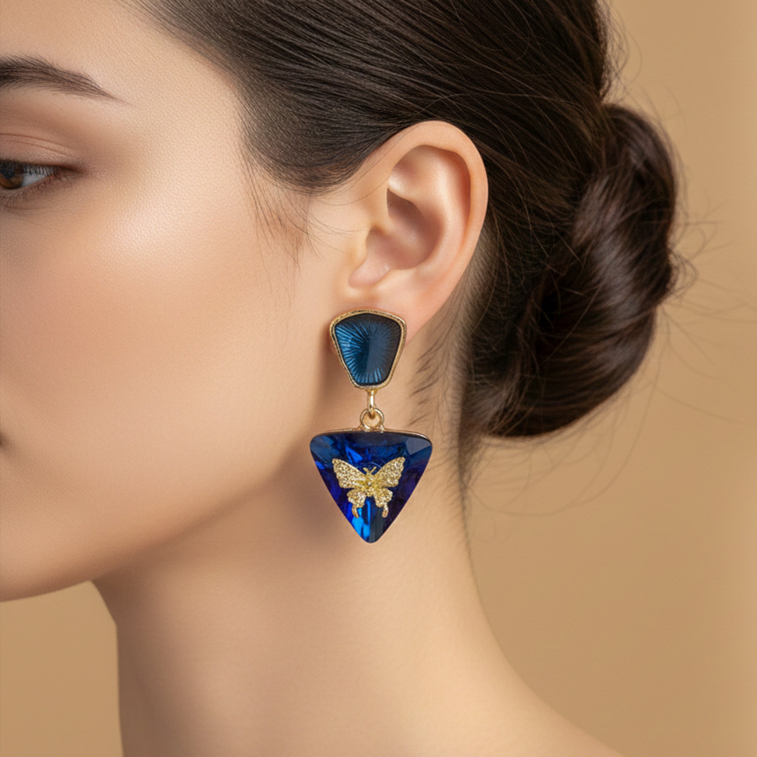 Gold Blue Butterfly Crystal Stud Earrings for women - Finora Jewels