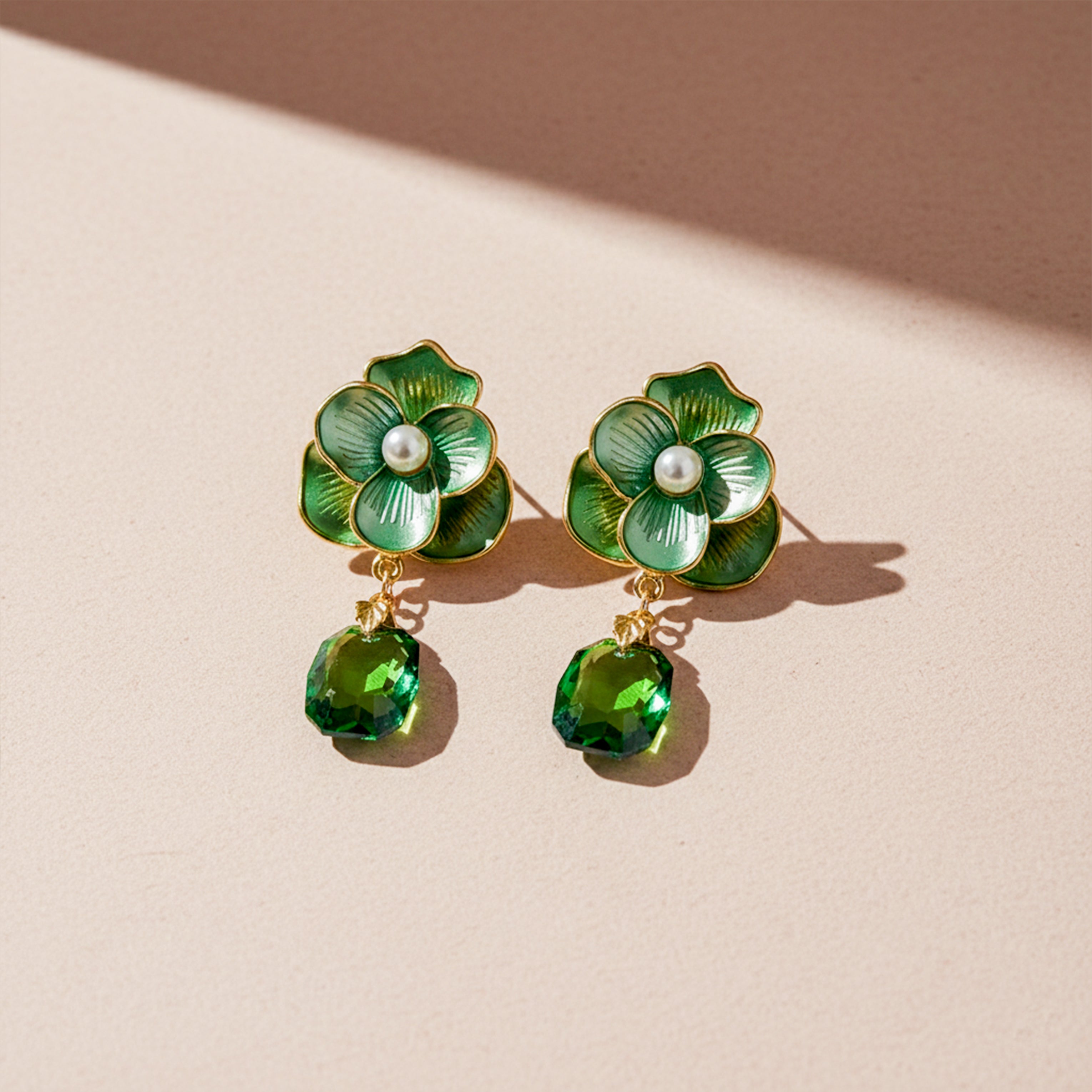 Women Drop Earrings Green Floral GWE -231 No Reviews Gold jewellery - Finora Jewels