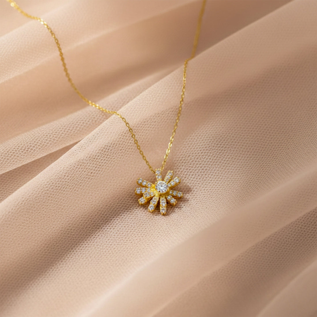 Gold Pavé Petal Sunburst Necklace for women - Finora Jewels