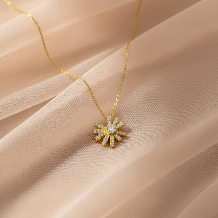 Gold Plated Pavé Petal Sunburst Necklace